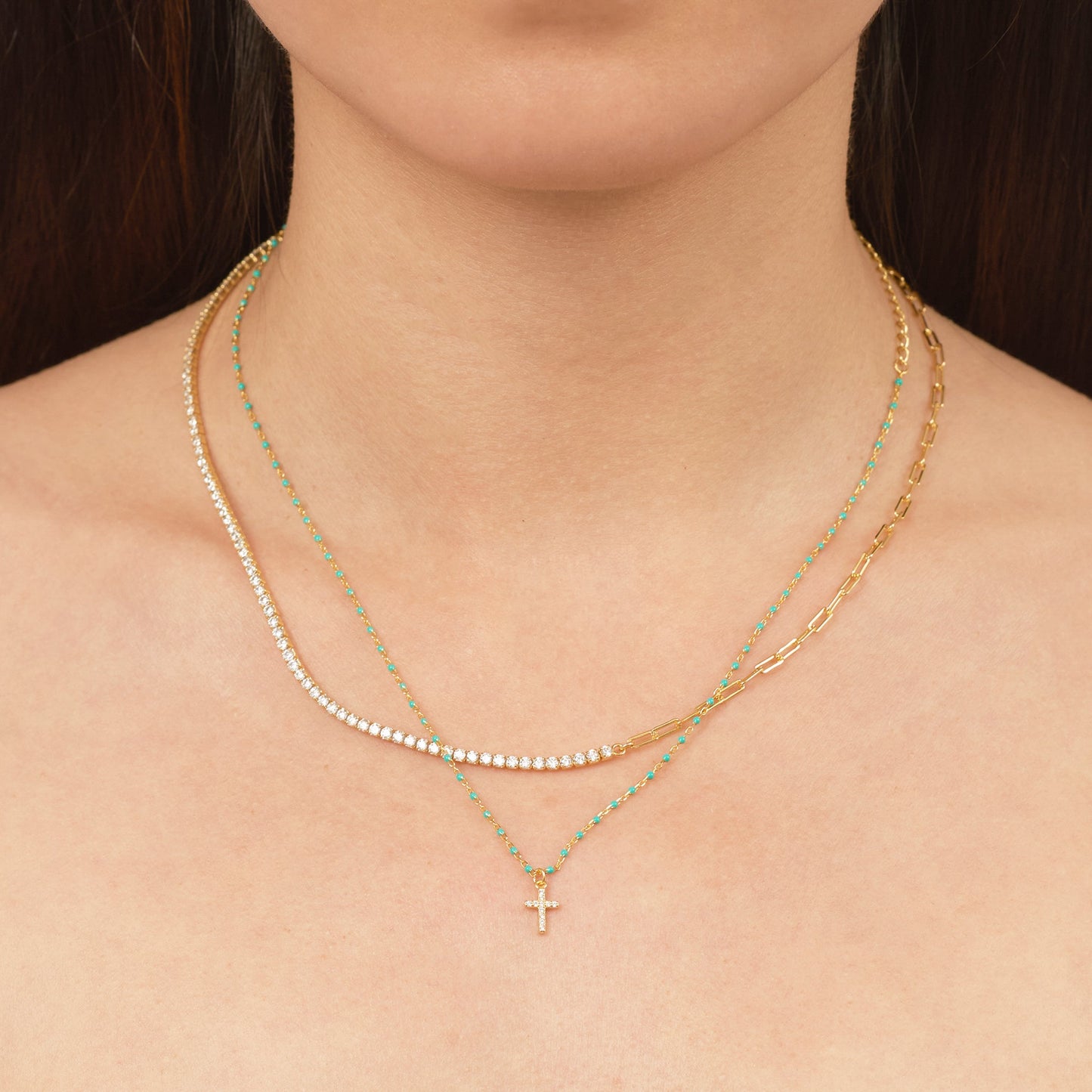Link and CZ Chain Necklace Sterling Silver with thick layer of 18K Gold by Doviana