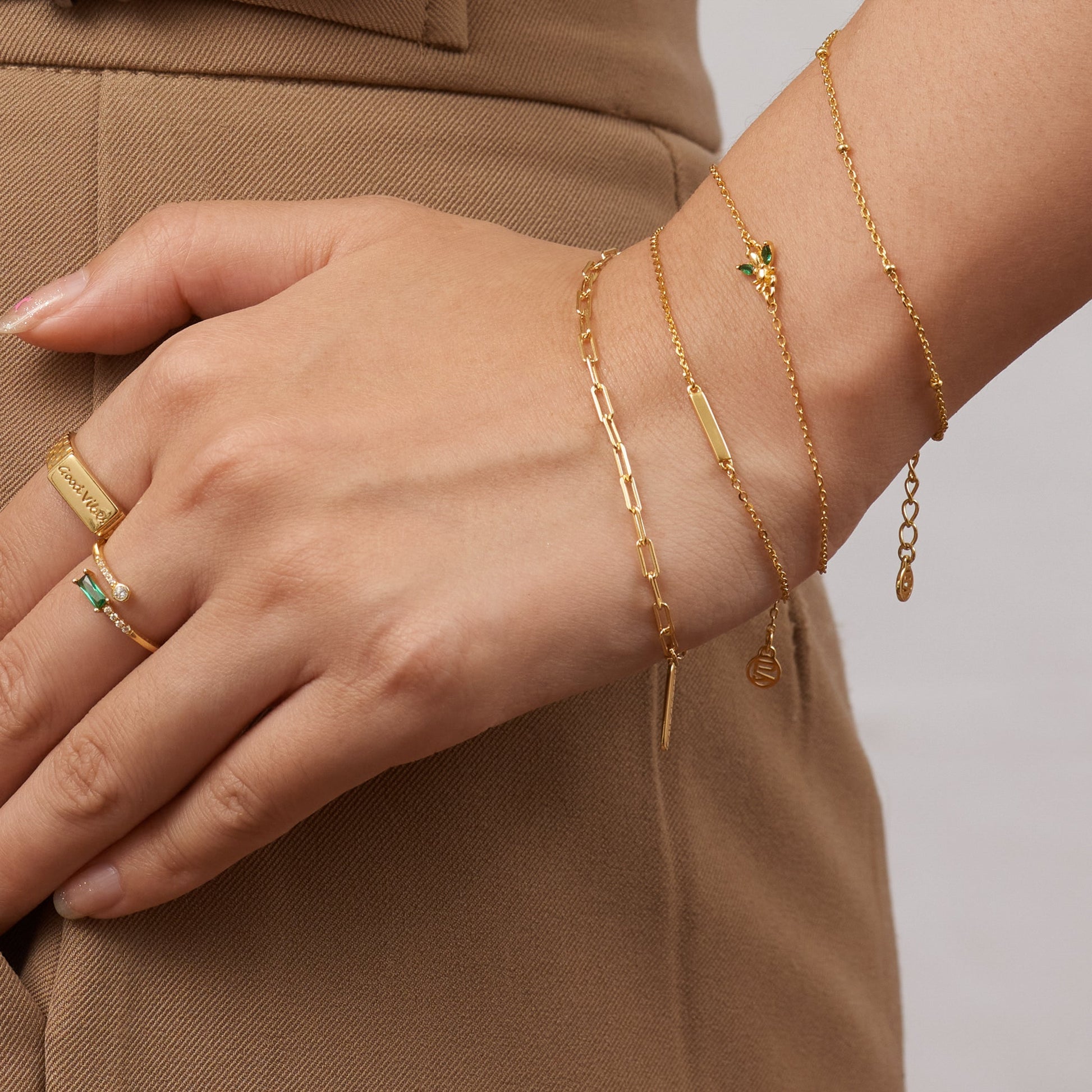 Gold Baby Paperclip Link Chain Bracelet Square Adjustable Chunky Classic by Doviana