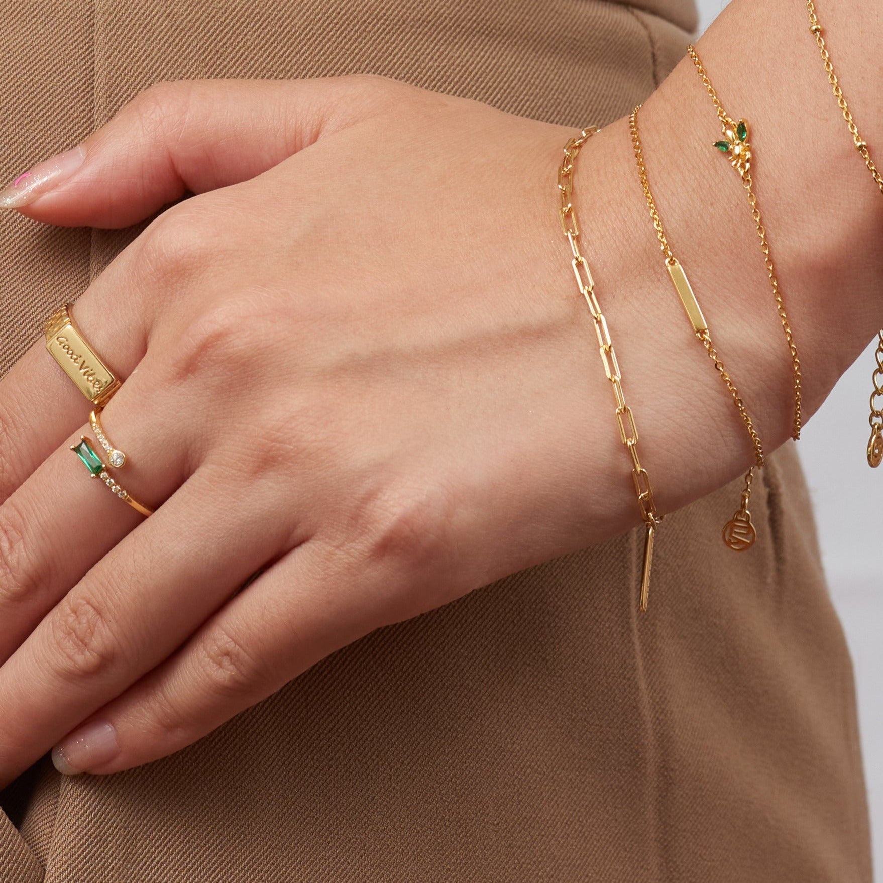 Adjustable Statement Signature Thick Gold Band Good Vibes Cubic Engraved Ring by Doviana