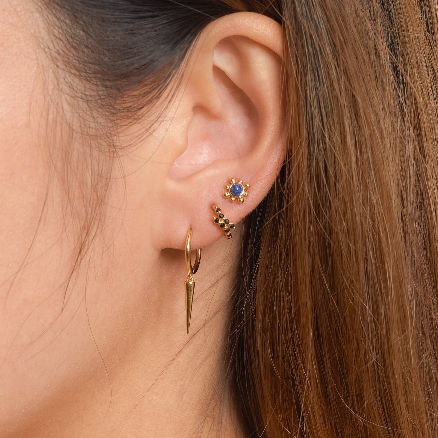 Petite Blue Gemstone Sun Shape Gold Studs Lapis Lazuli Stud Earrings by Doviana