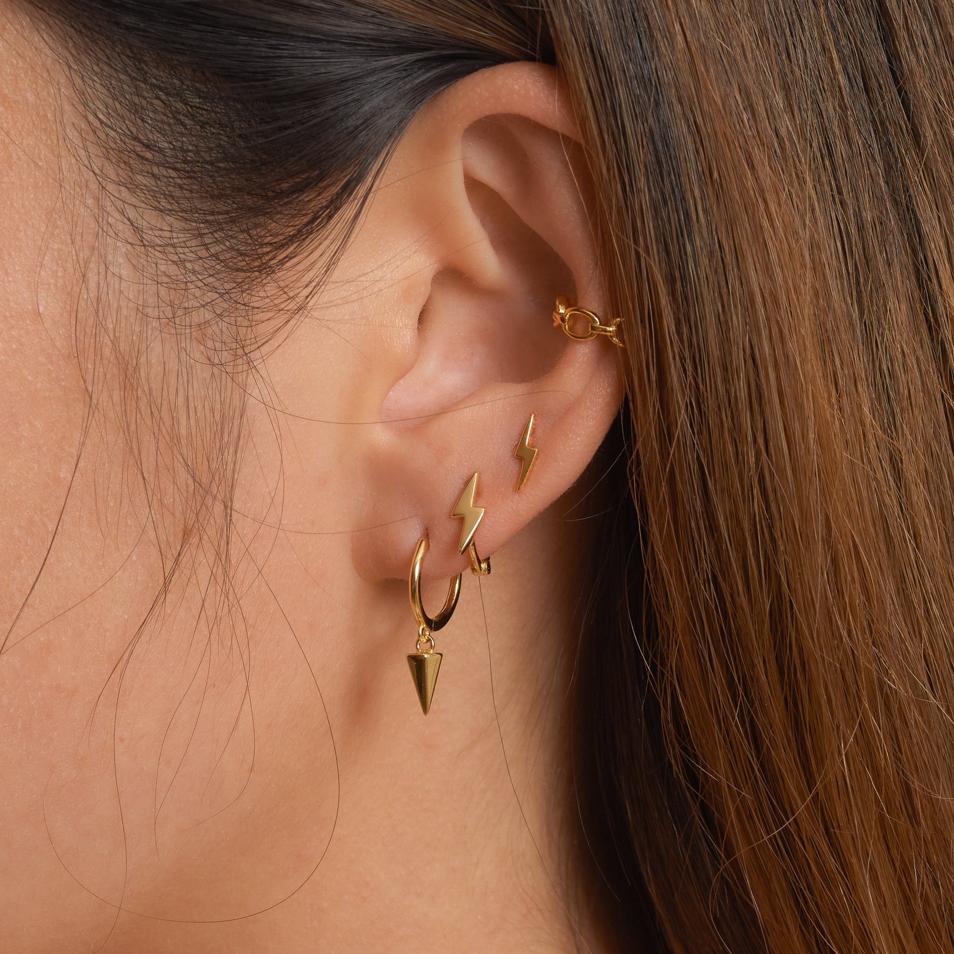 Gothic Spike Hoop Earrings Edgy Sleek Charm Dangle Gold Huggie Hoops by Doviana