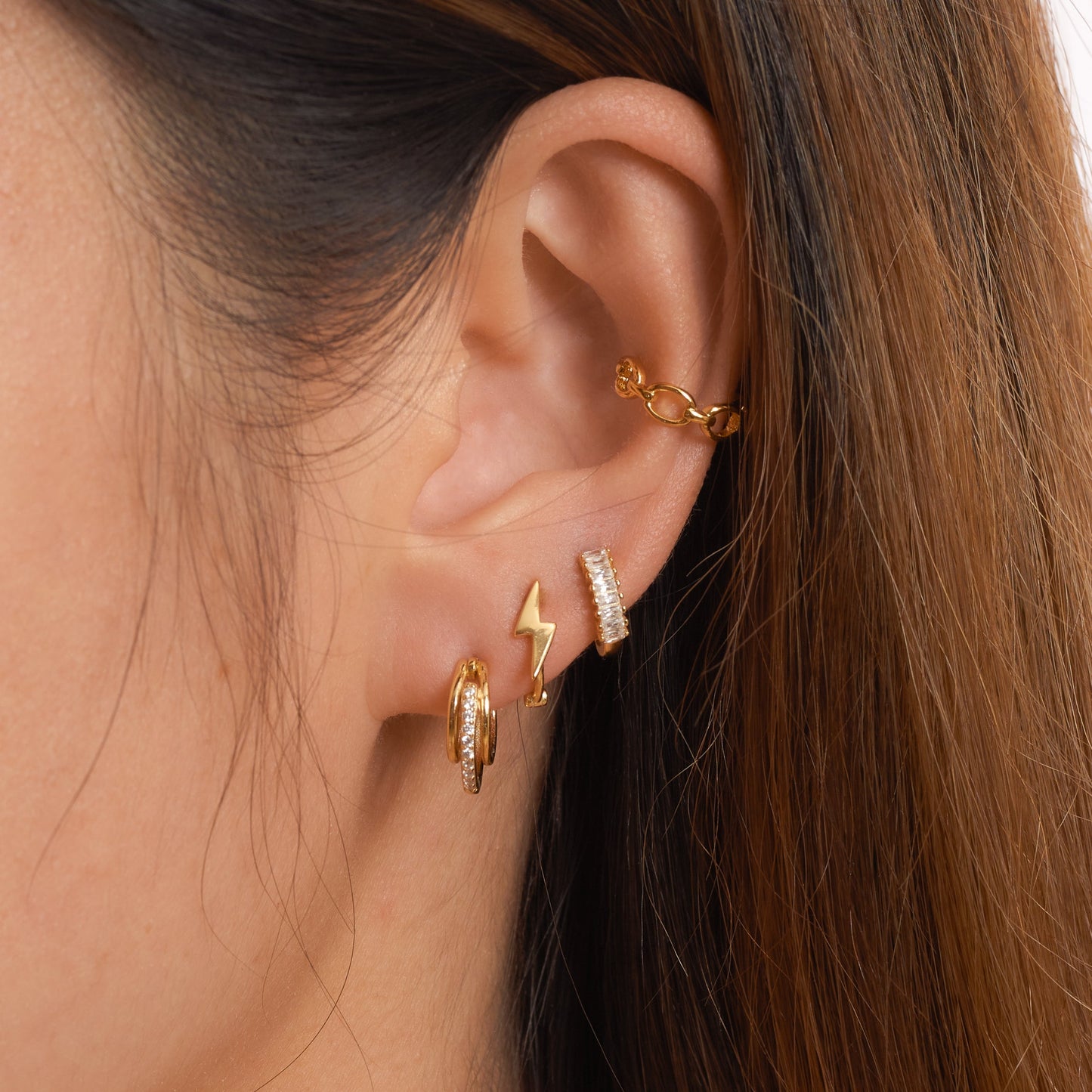 Triple Circle CZ Pave Retro Vintage Style Gold Victorian Circle Earrings by Doviana