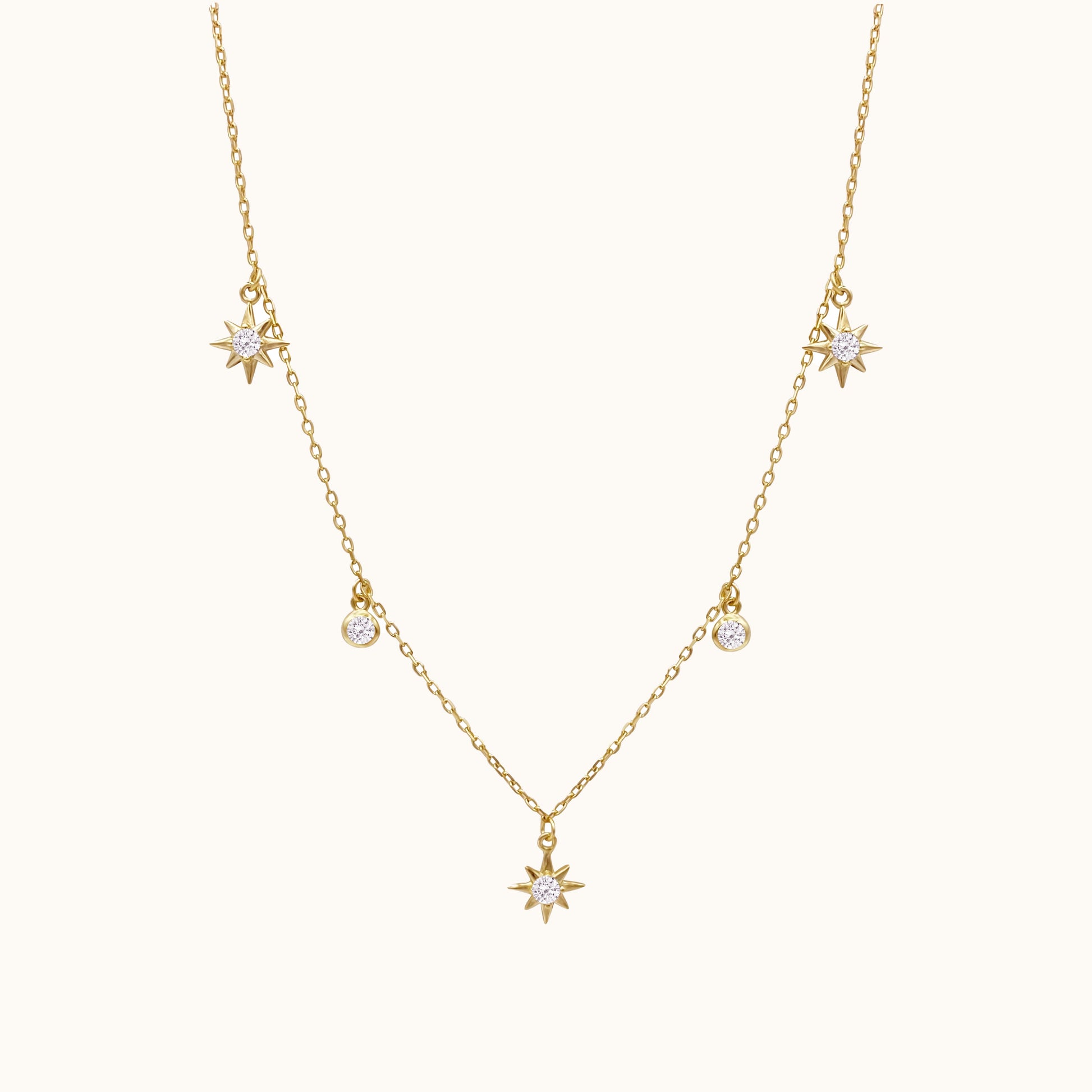 Gold Star Stacking Dangle Layered Celestial Minimal Necklace by Doviana