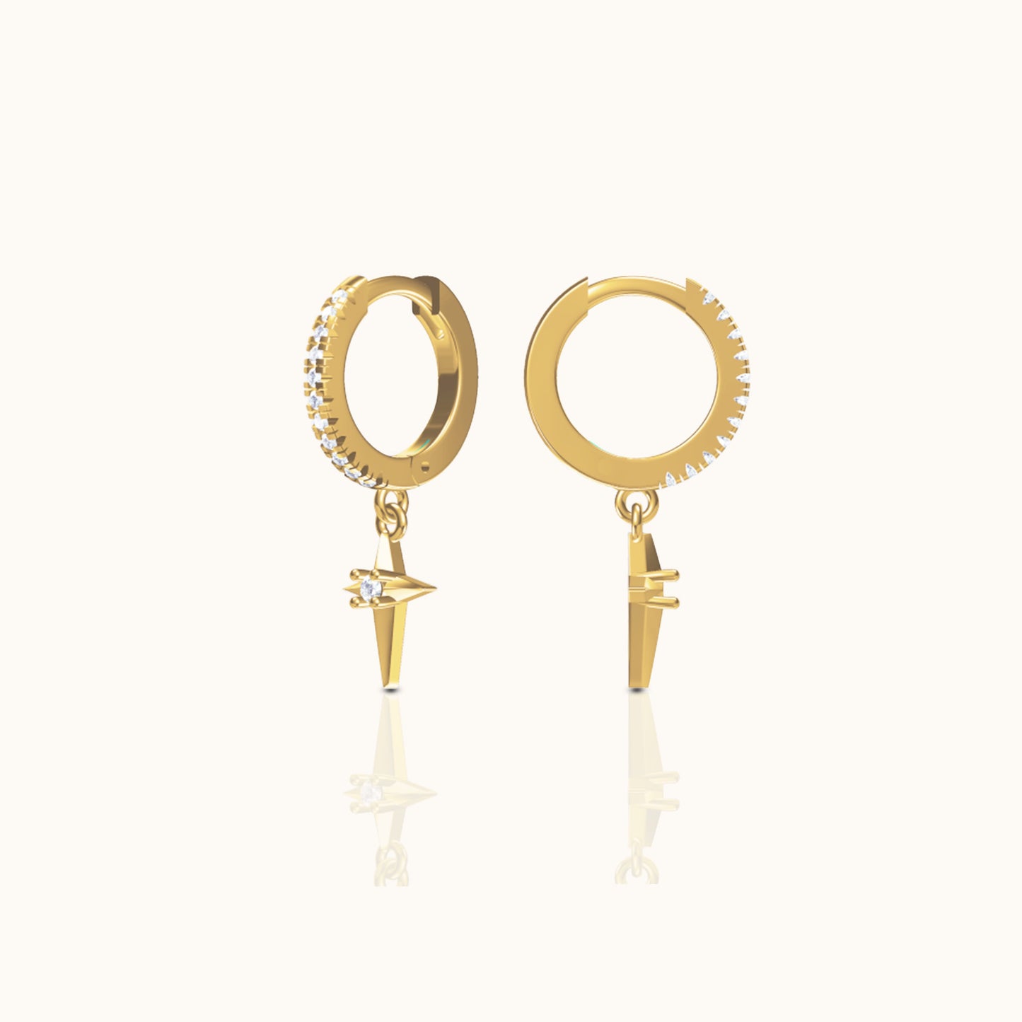 18K Gold Celestial Star Crossed CZ Dangle Hoop Earrings by Doviana