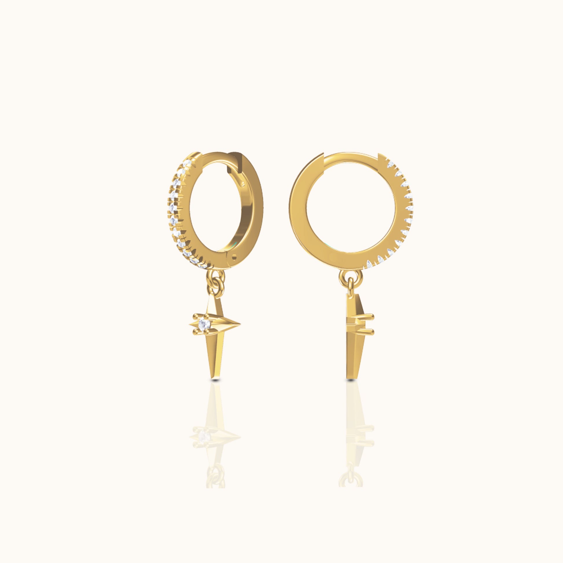 18K Gold Celestial Star Crossed CZ Dangle Hoop Earrings by Doviana