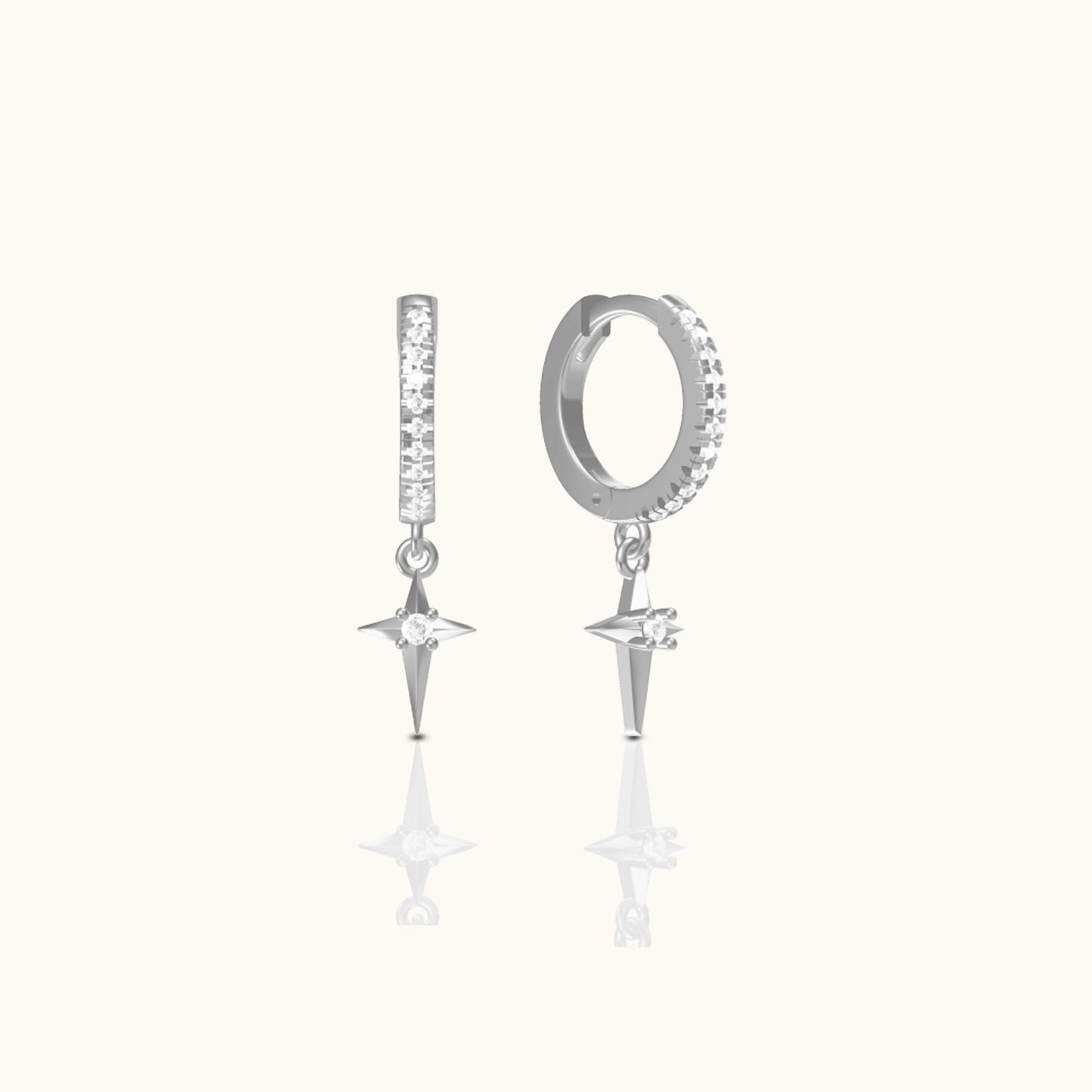 925 Sterling Silver Celestial Star Crossed CZ Dangle Hoop Earrings by Doviana