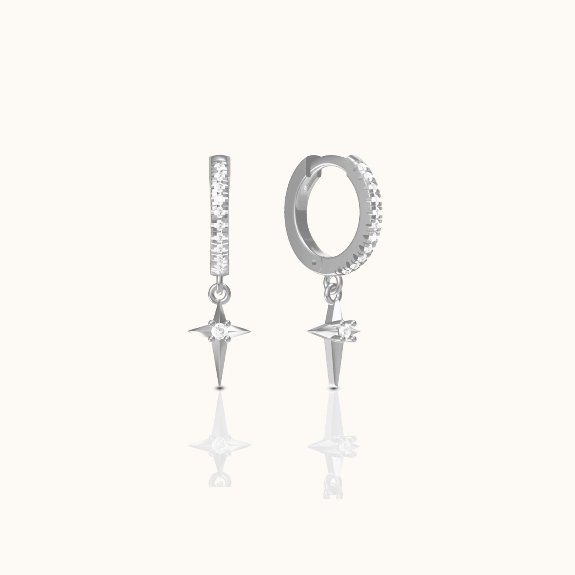 925 Sterling Silver Celestial Star Crossed CZ Dangle Hoop Earrings by Doviana