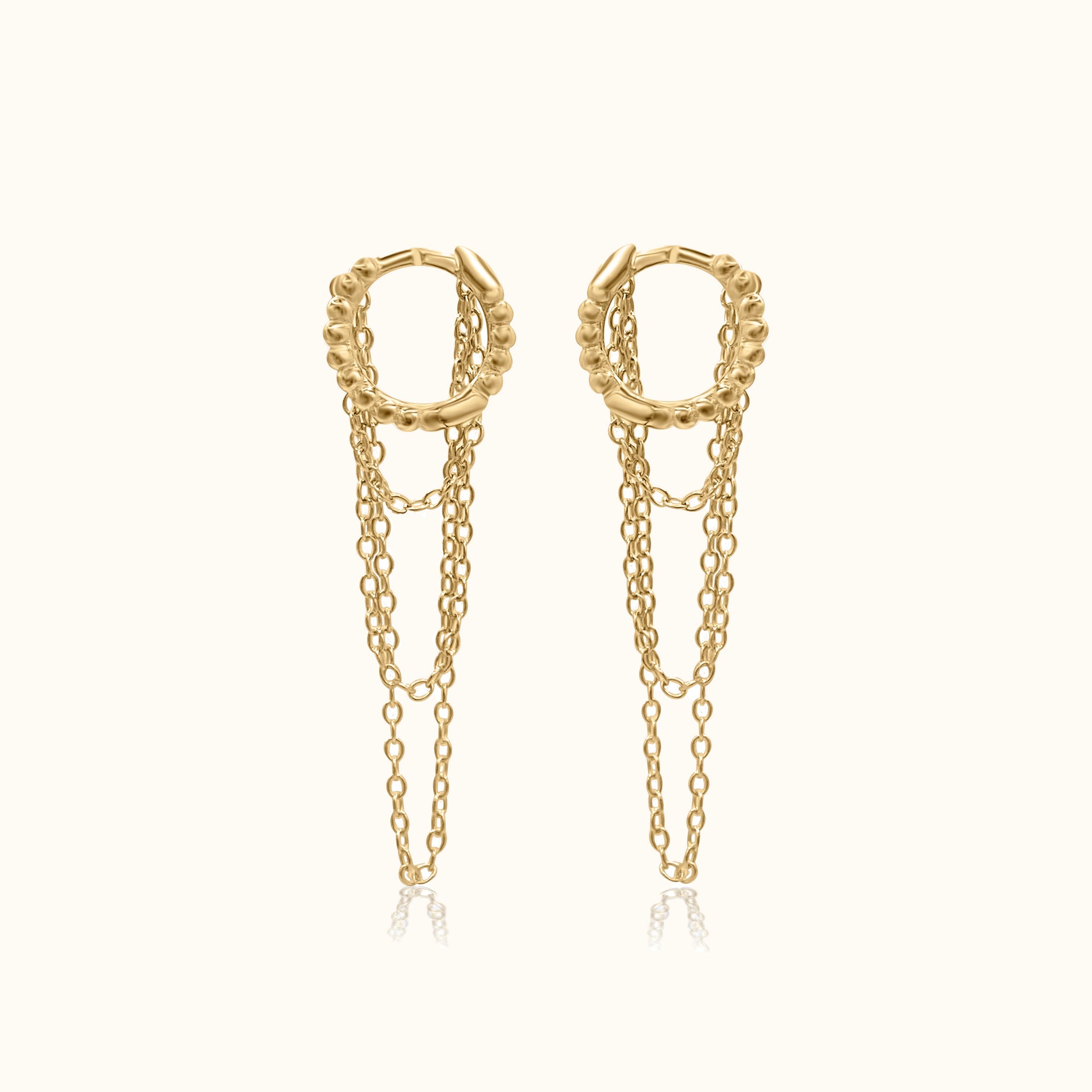 Chain Tassel Huggie Earrings Drop Dangle Gold Silver Hoops by Doviana