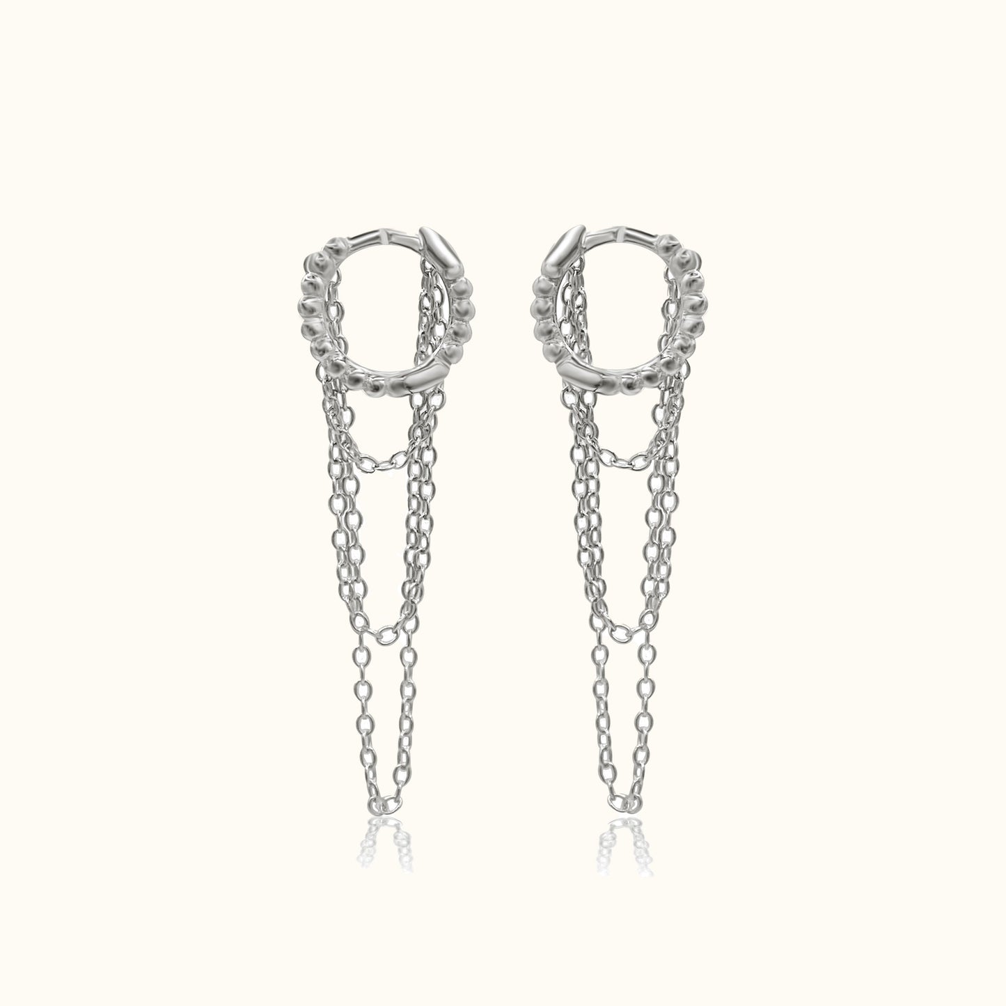 Chain Tassel Huggie Earrings Drop Dangle 925 Sterling Silver Hoops by Doviana