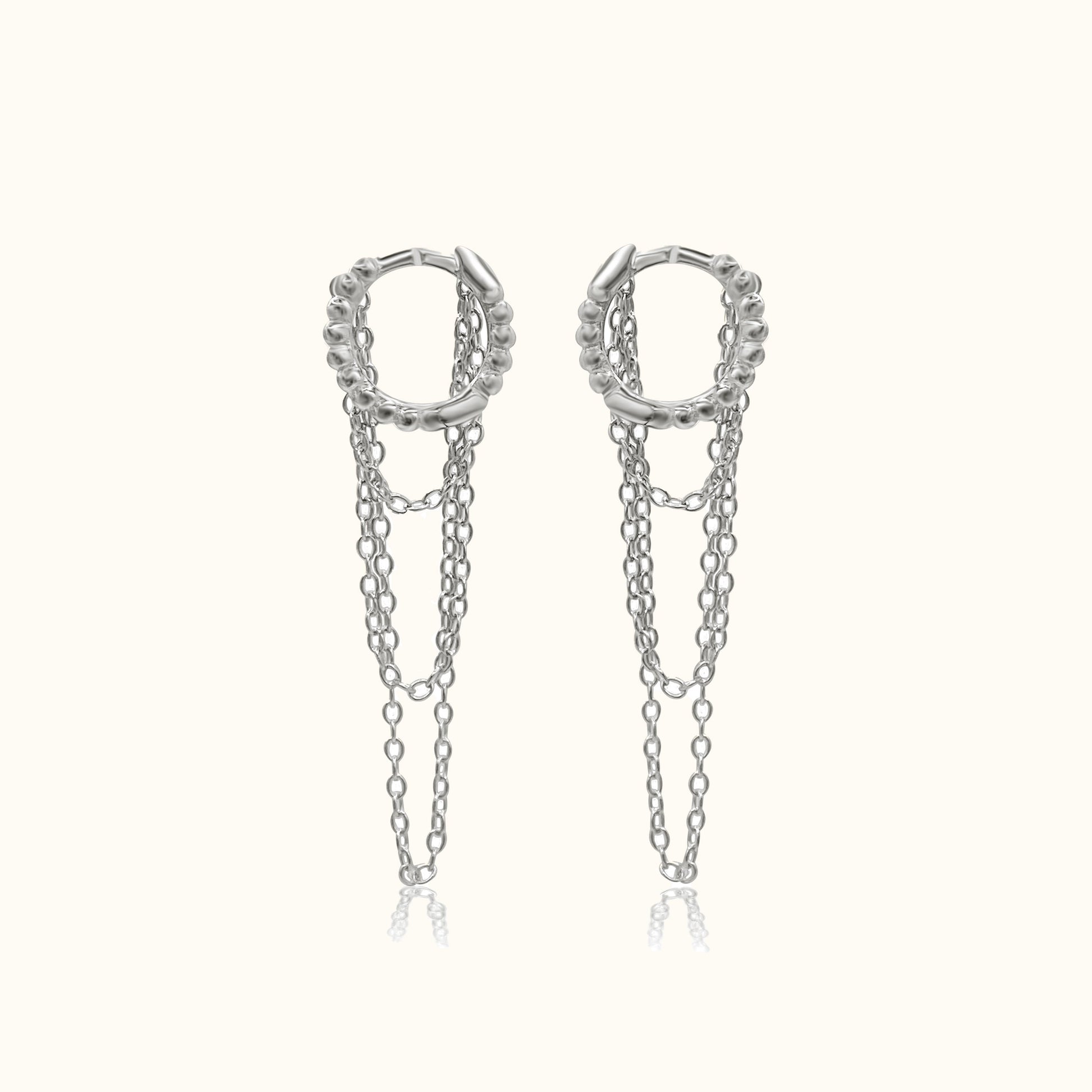 Chain Tassel Huggie Earrings Drop Dangle 925 Sterling Silver Hoops by Doviana