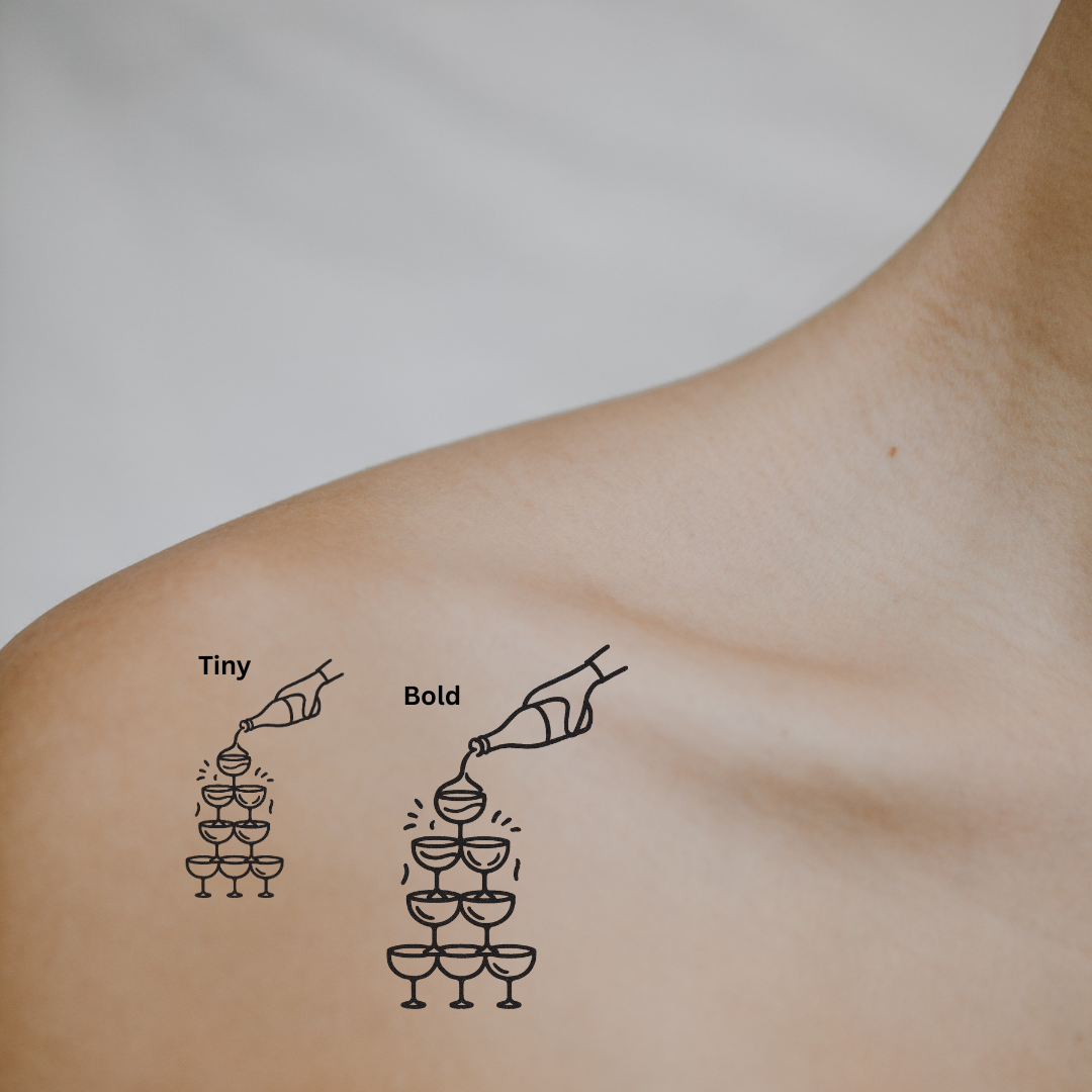 Champagne Tower — A Celebration of Life & Overflowing Joy by DOVIANA Tattoo Studio (width 0.5‘’)