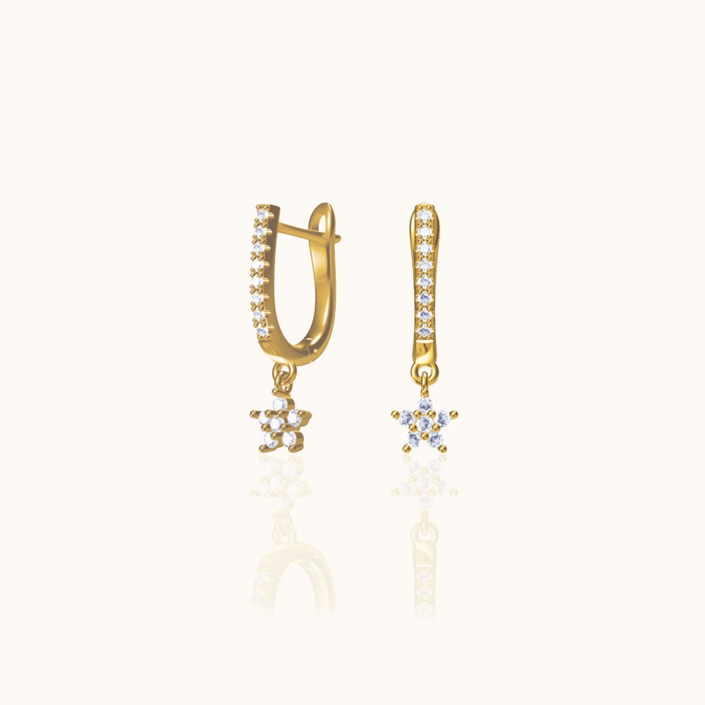 Cherry Blossoms CZ Pave Latch Back Earrings Gold Floral Charm Dangle Hoops by Doviana