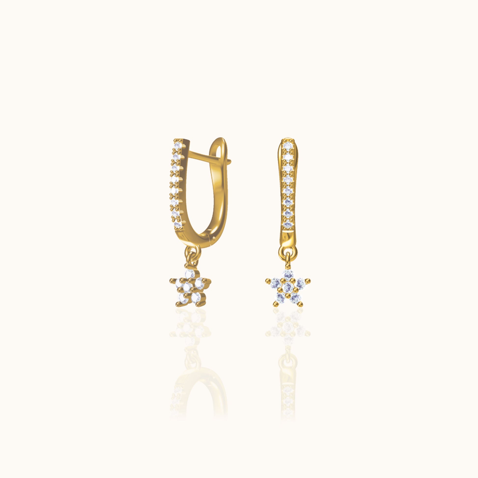 Cherry Blossoms CZ Pave Latch Back Earrings Gold Floral Charm Dangle Hoops by Doviana