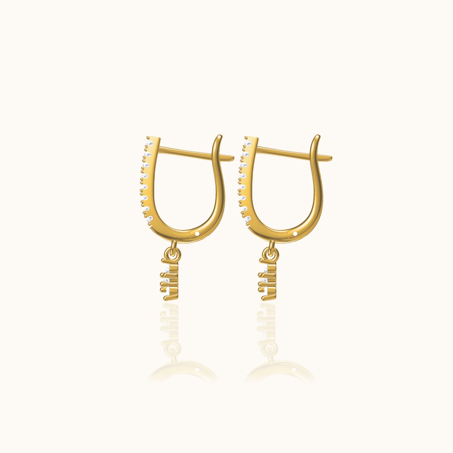 Cherry Blossoms CZ Pave Latch Back Earrings Gold Floral Charm Dangle Hoops by Doviana