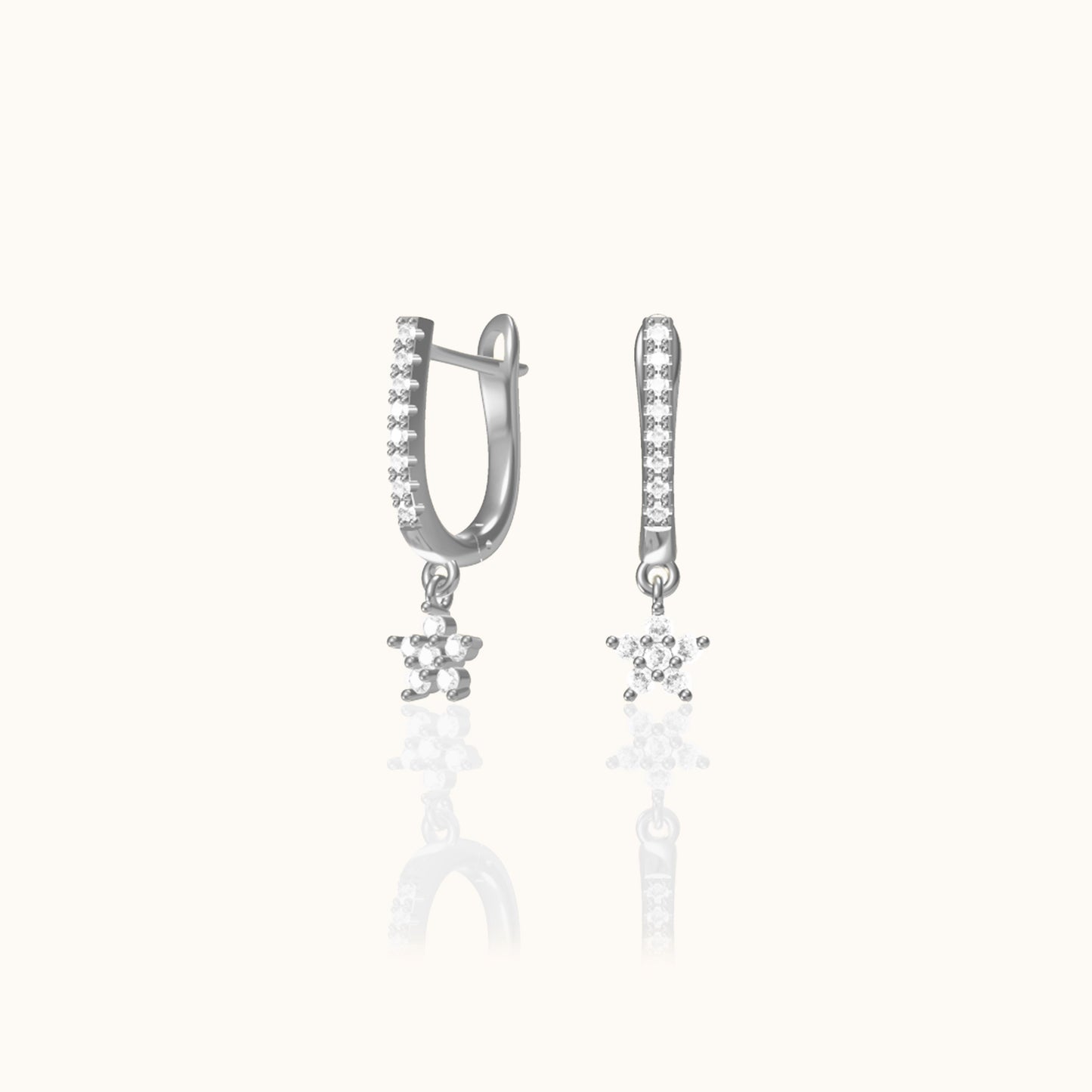 Cherry Blossoms CZ Pave Latch Back Earrings 925 Sterling Silver Floral Charm Dangle Hoops by Doviana