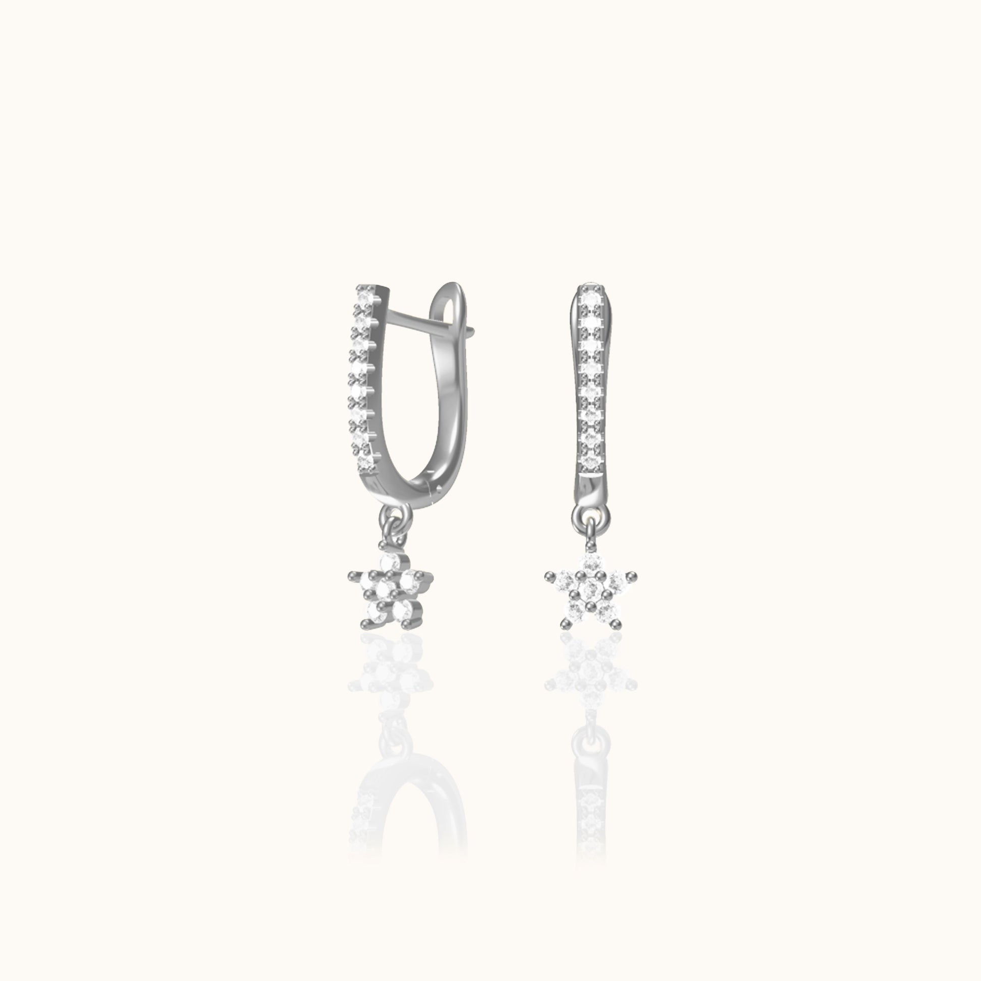 Cherry Blossoms CZ Pave Latch Back Earrings 925 Sterling Silver Floral Charm Dangle Hoops by Doviana