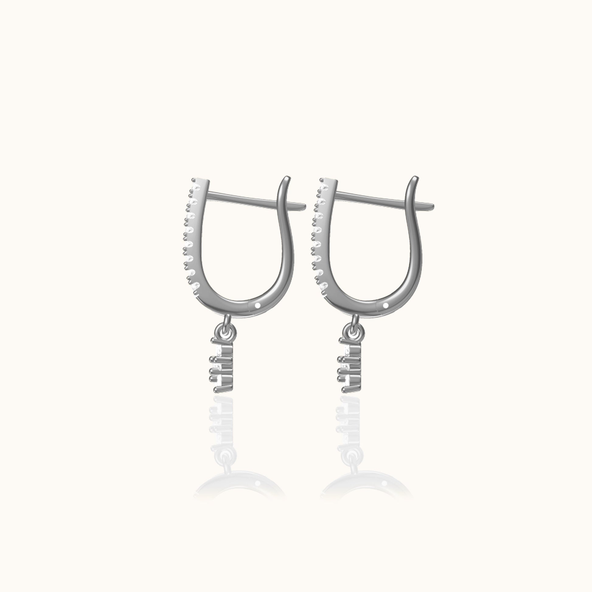 Cherry Blossoms CZ Pave Latch Back Earrings 925 Sterling Silver Floral Charm Dangle Hoops by Doviana