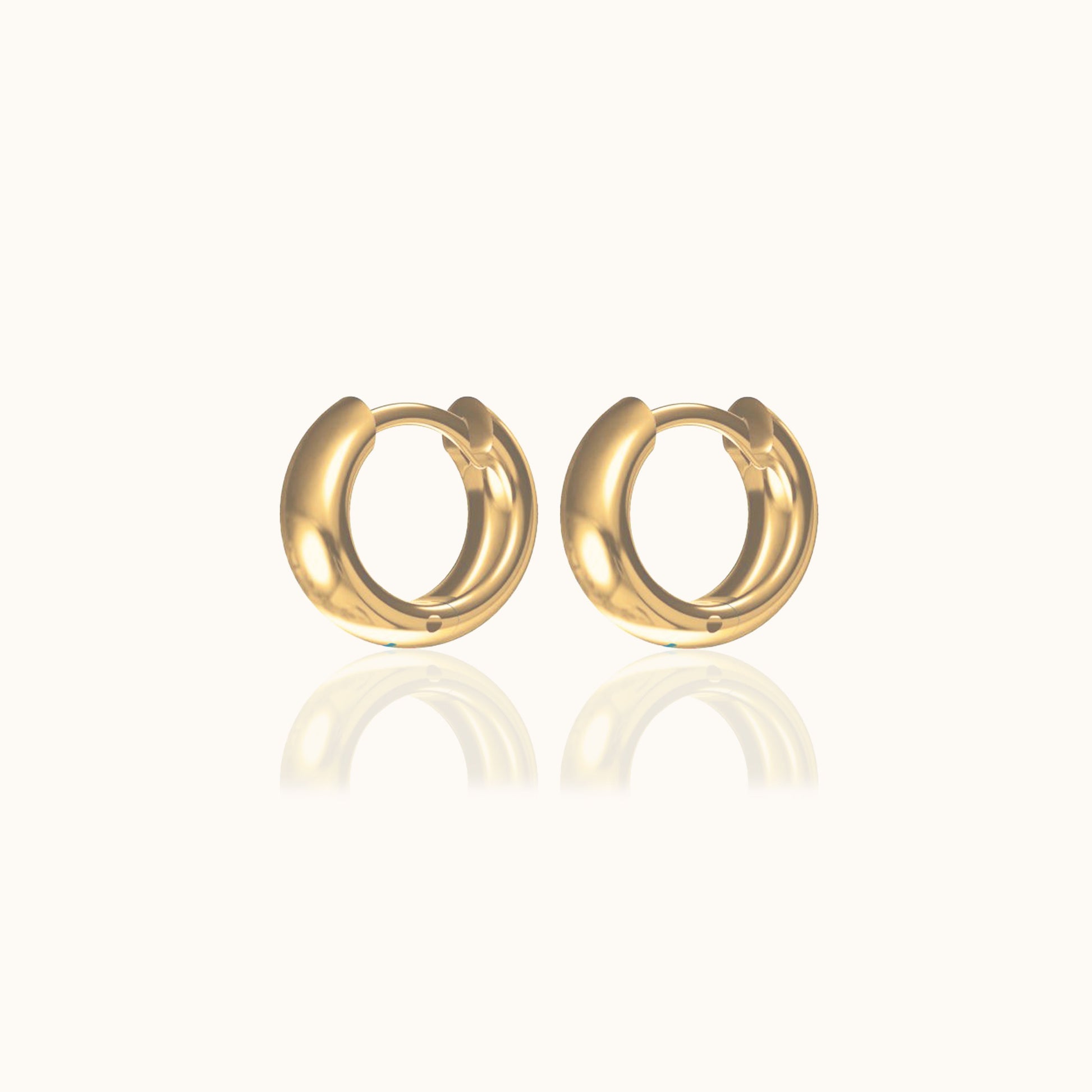 Chunky Hoop Earrings Small Polished Smooth Gold Hinged Tube 18K Gold Plated Huggie Hoops by Doviana