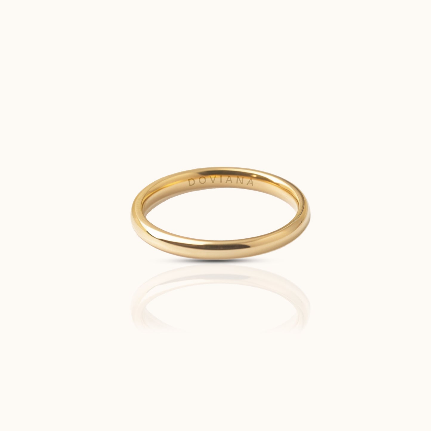 Classic 2mm Band Titanium PVD Gold Waterproof Nontarnish Thin Wedding Band Ring by Doviana