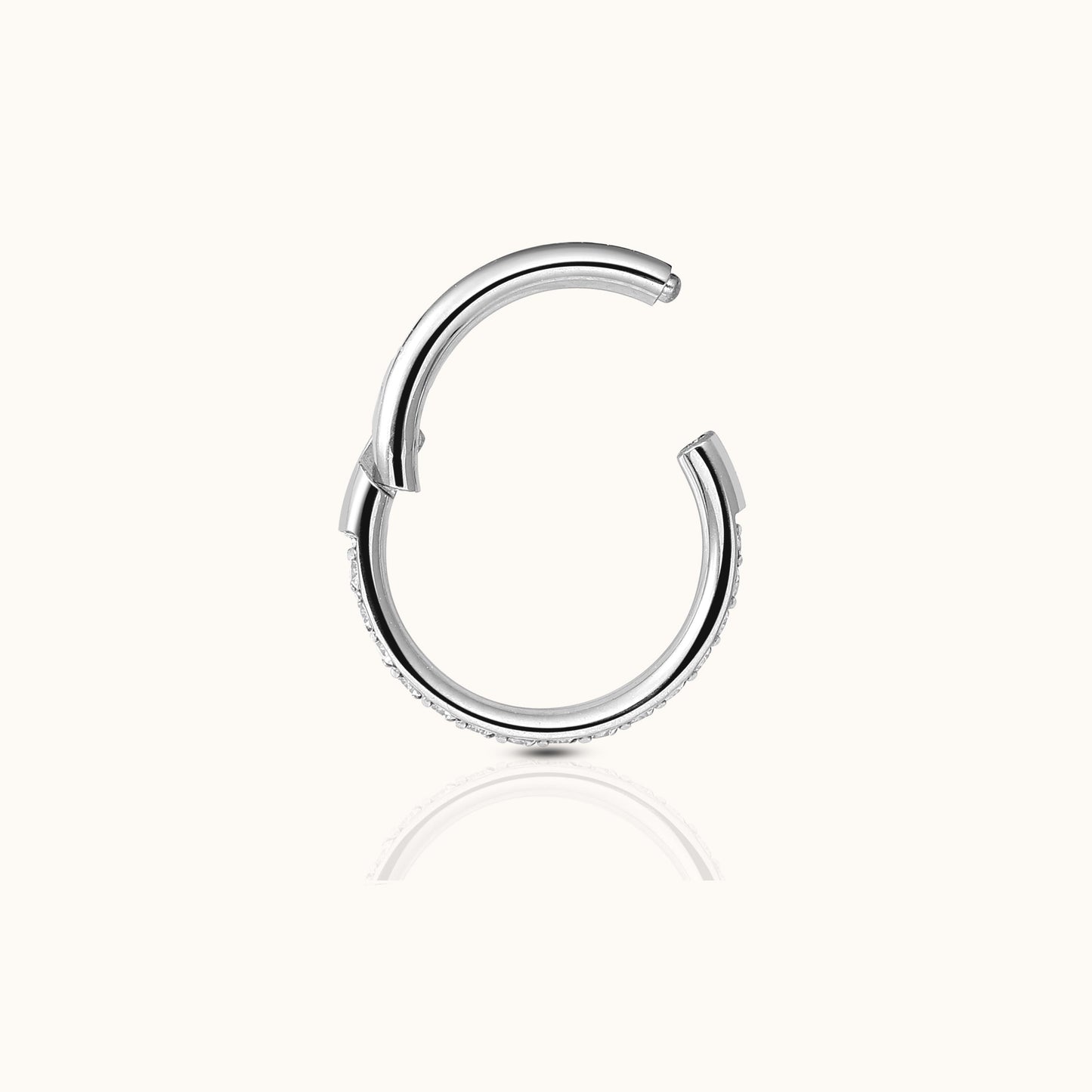Classic CZ Pave Clicker Titanium Silver Hinged Nap Hoop Earring by Doviana