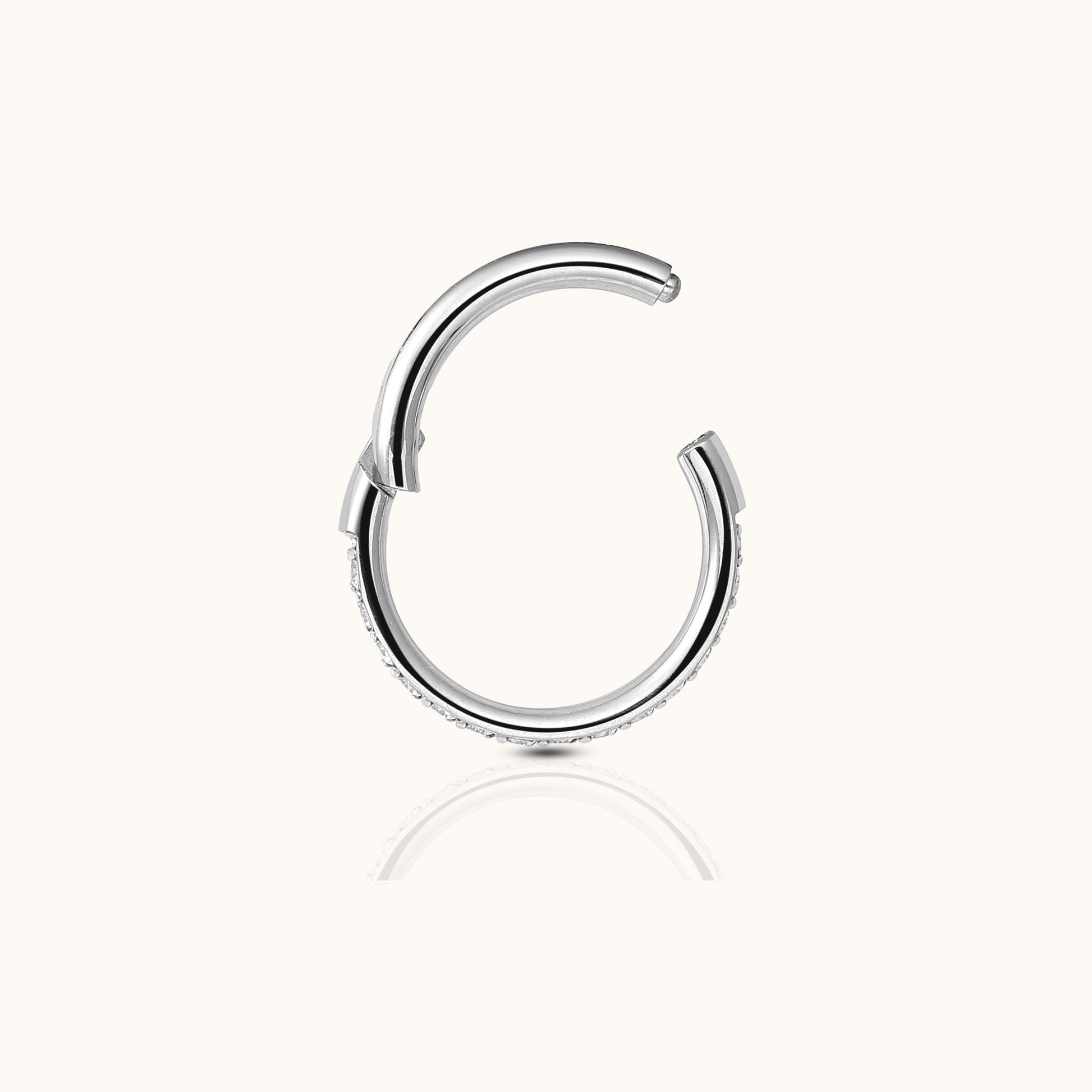 Classic CZ Pave Clicker Titanium Silver Hinged Nap Hoop Earring by Doviana