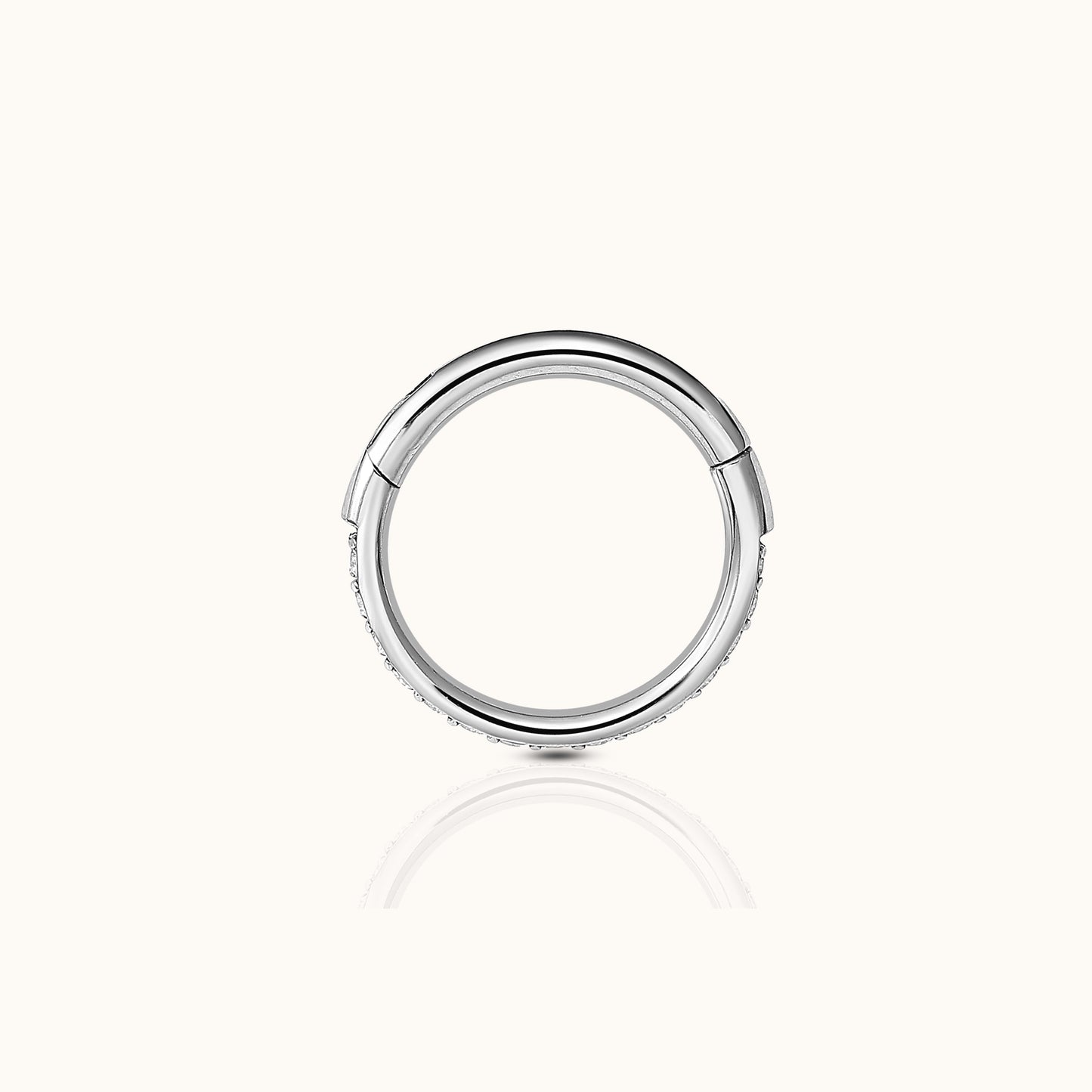 Classic CZ Pave Clicker Titanium Silver Hinged Nap Hoop Earring by Doviana