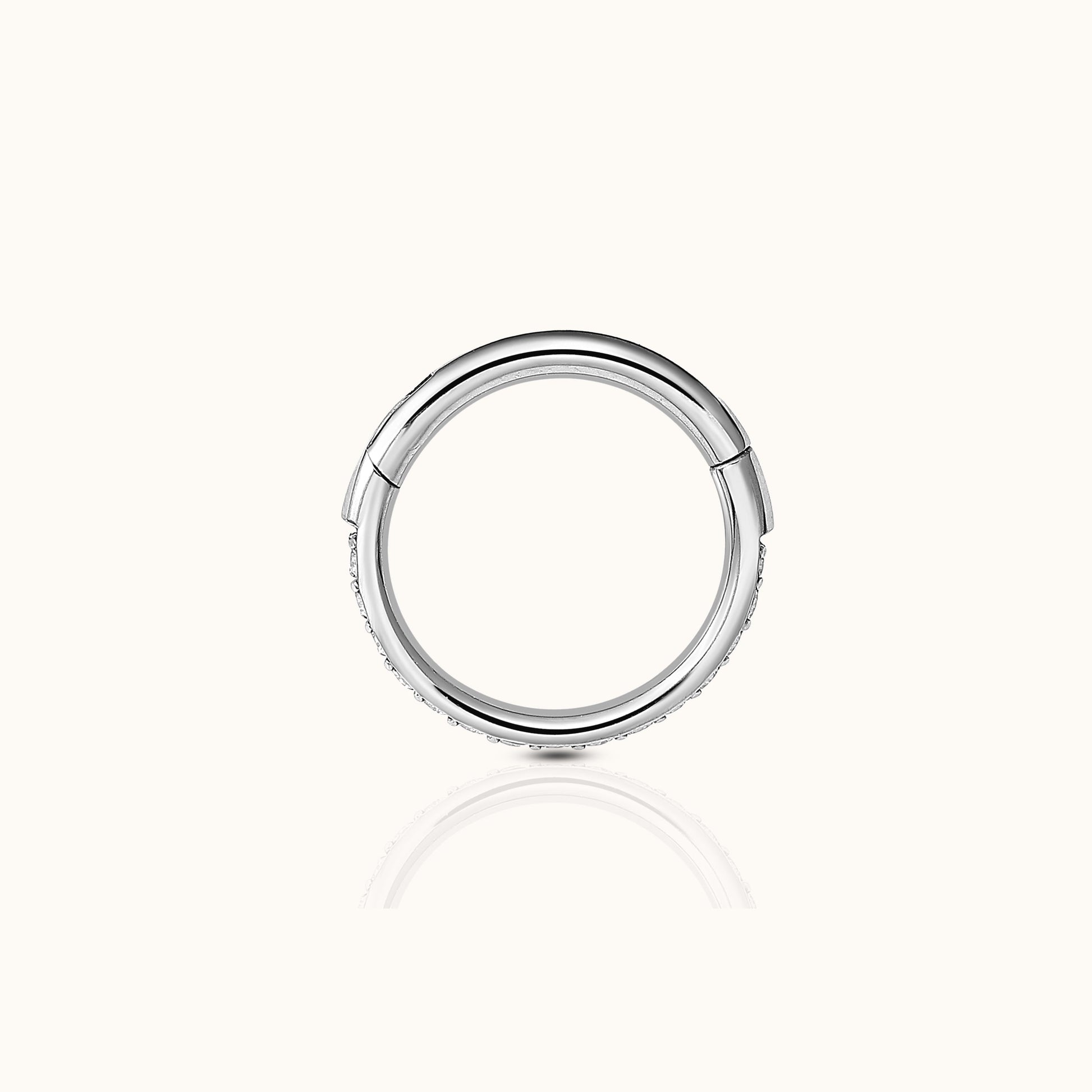 Classic CZ Pave Clicker Titanium Silver Hinged Nap Hoop Earring by Doviana
