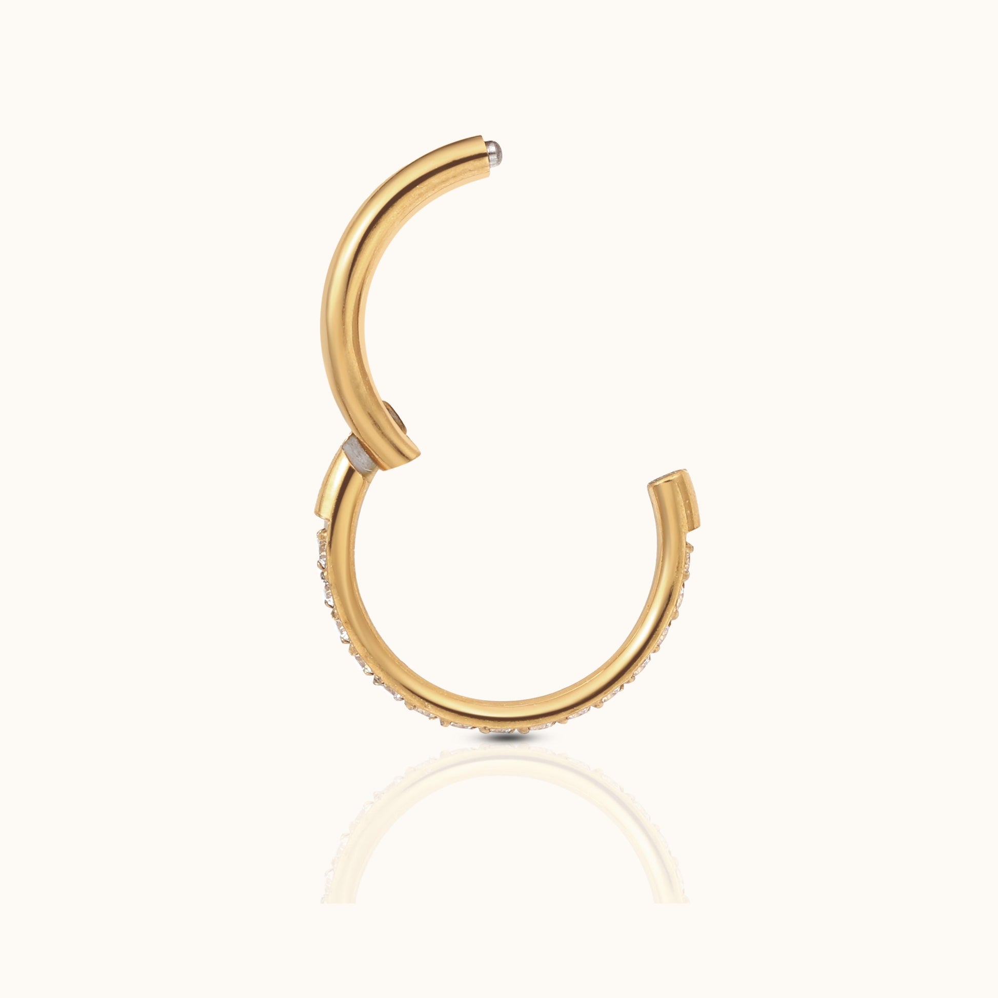 Classic CZ Clicker Titanium PVD Gold Hinged Nap Hoop Earring