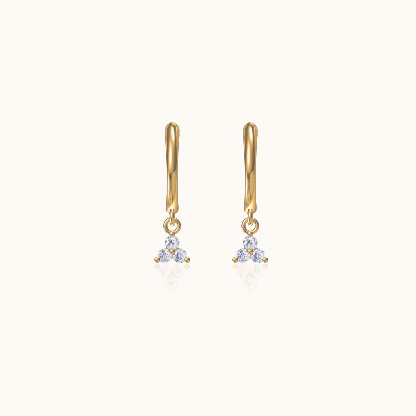 Classic Crystal Trefoil Earrings Mini Lotus Triple CZ Gold Trinity Cluster Dangle Hoops by Doviana