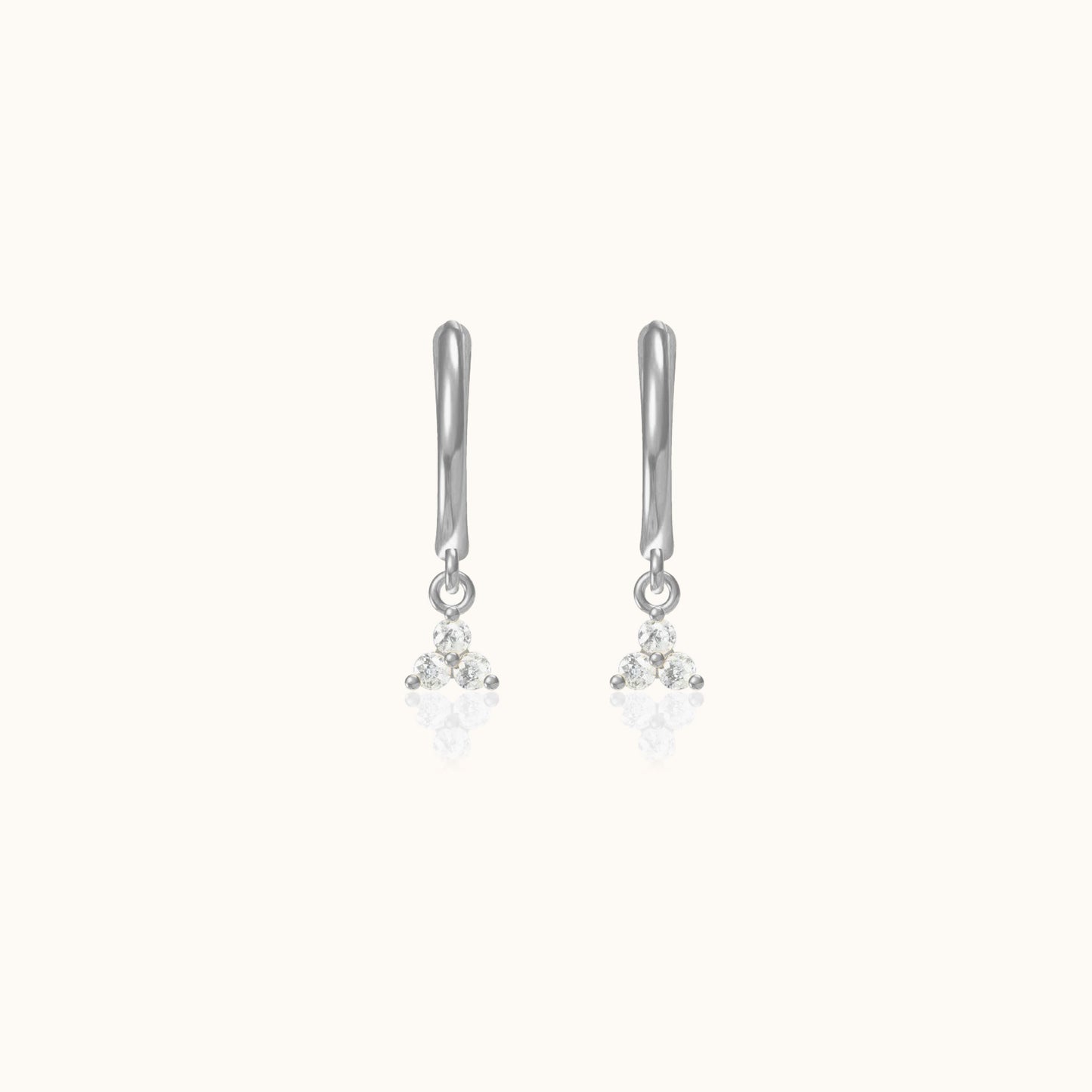 Classic Crystal Trefoil Earrings Mini Lotus Triple CZ 925 Sterling Silver Trinity Cluster Dangle Hoops by Doviana