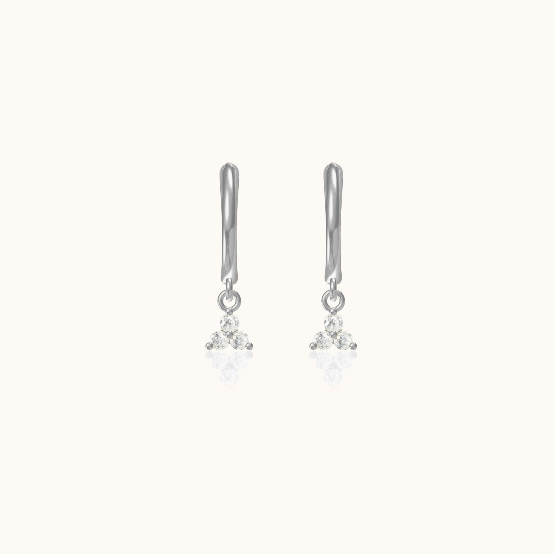 Classic Crystal Trefoil Earrings Mini Lotus Triple CZ 925 Sterling Silver Trinity Cluster Dangle Hoops by Doviana