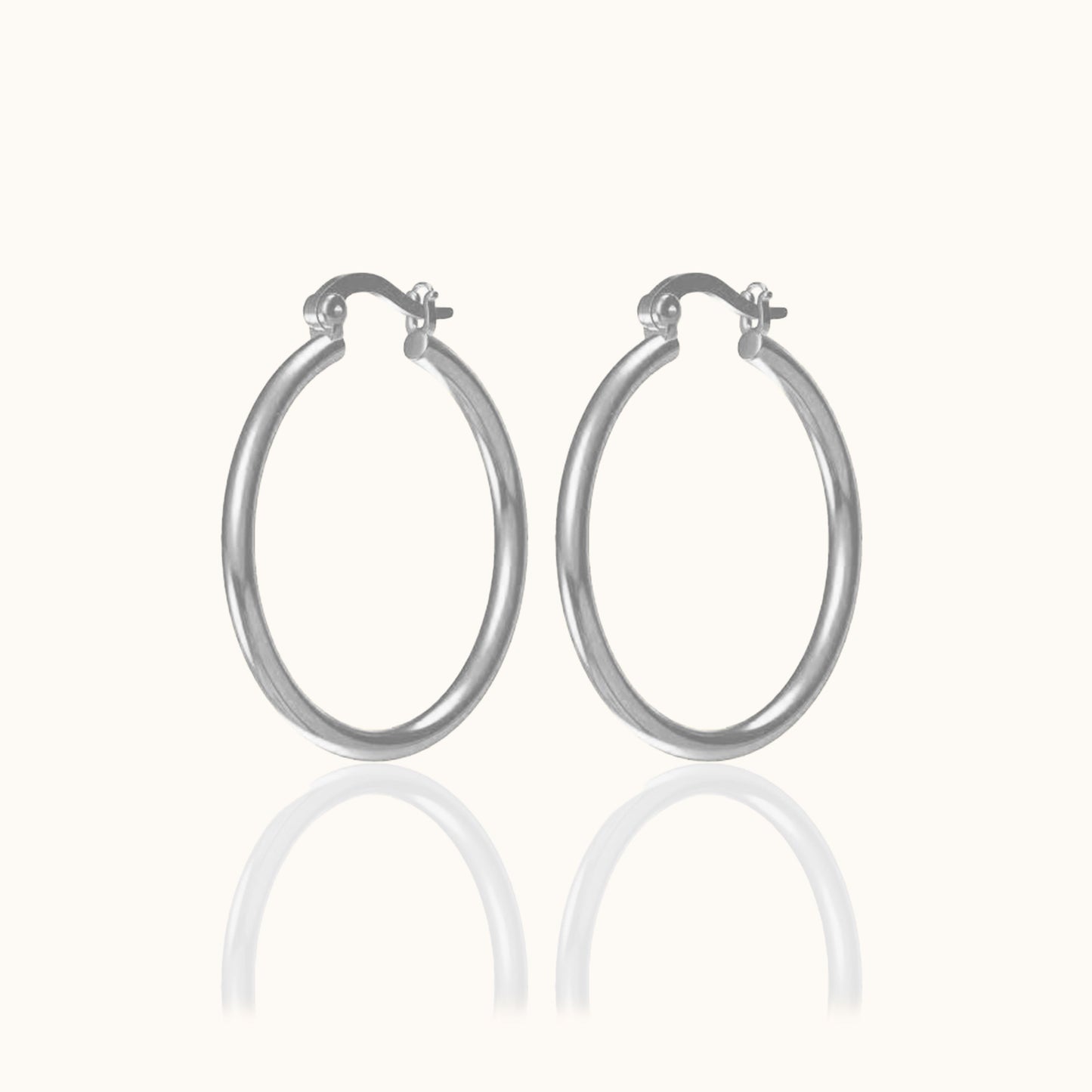 Shiny Polished Round Chunky Medium Hinged Sterling Silver Hoops by Doviana