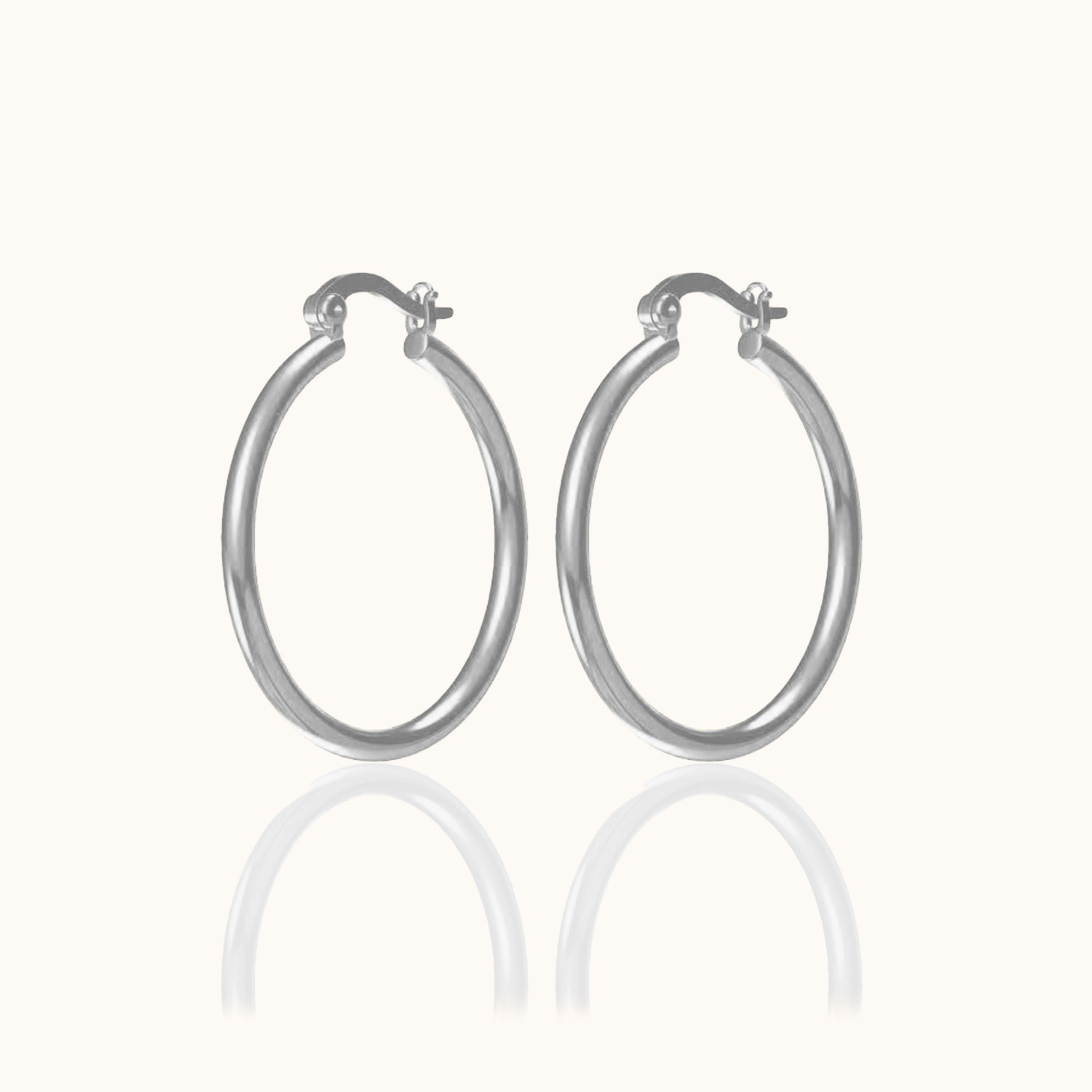 Shiny Polished Round Chunky Medium Hinged Sterling Silver Hoops by Doviana