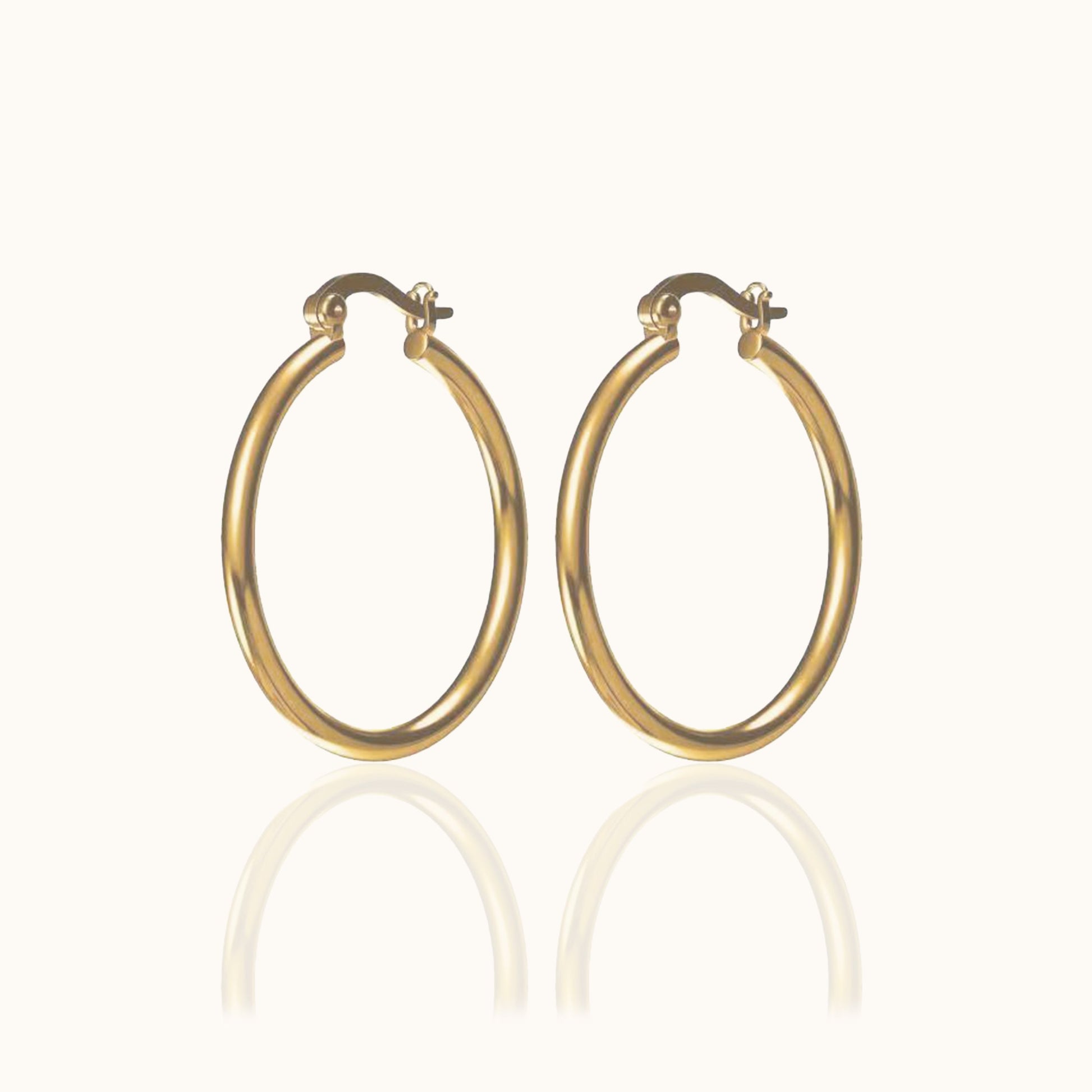 Classic Hoop Earrings Shiny Polished Round Chunky Hinged 18K Gold Hoops by Doviana