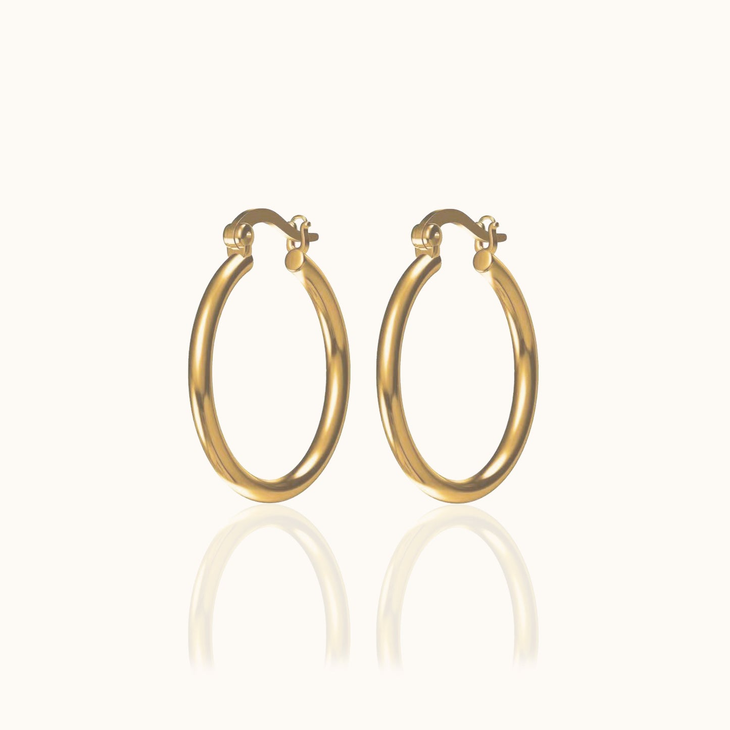 Classic Hoop Earrings Shiny Polished Round Chunky Hinged 18K Gold Hoops by Doviana