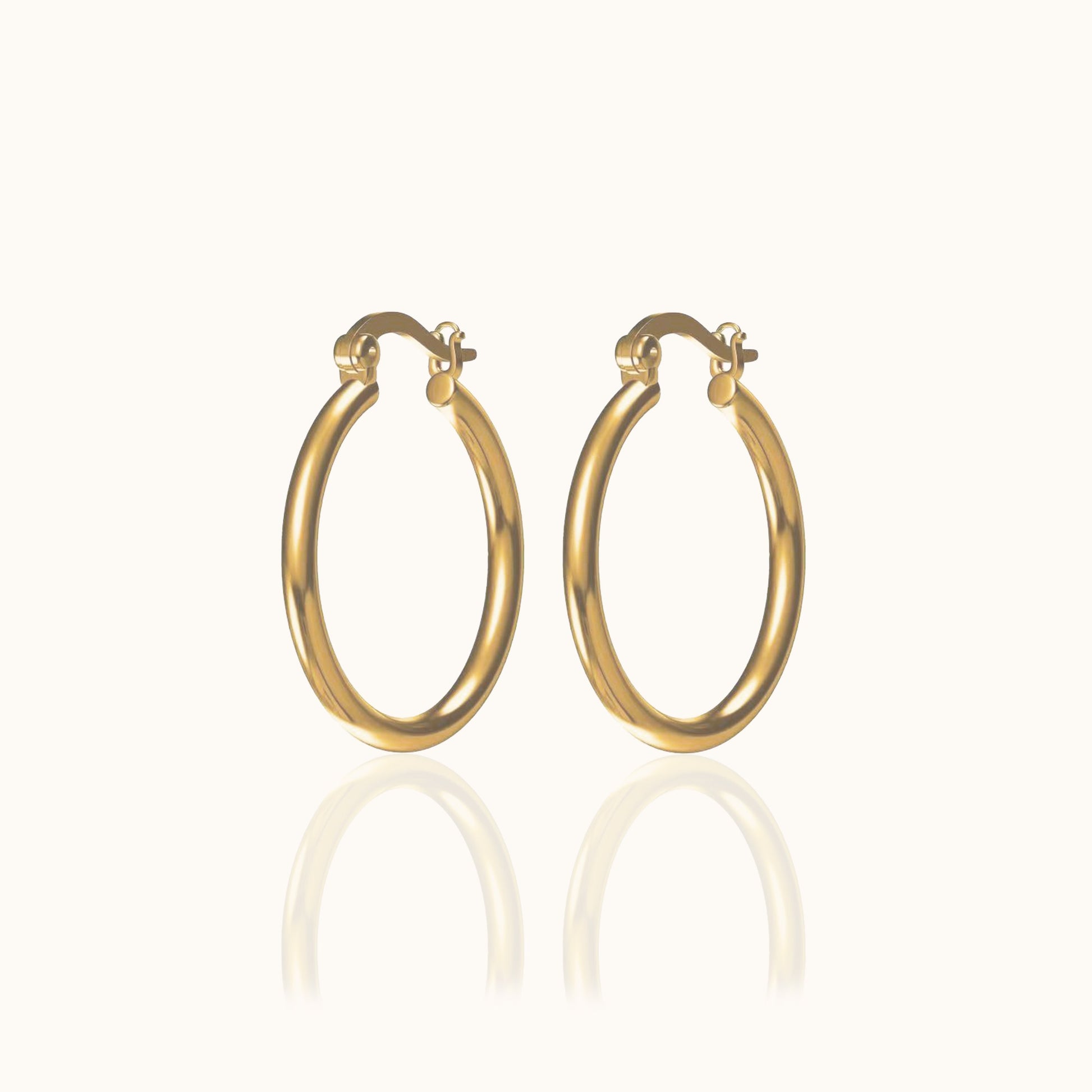Classic Hoop Earrings Shiny Polished Round Chunky Hinged 18K Gold Hoops by Doviana