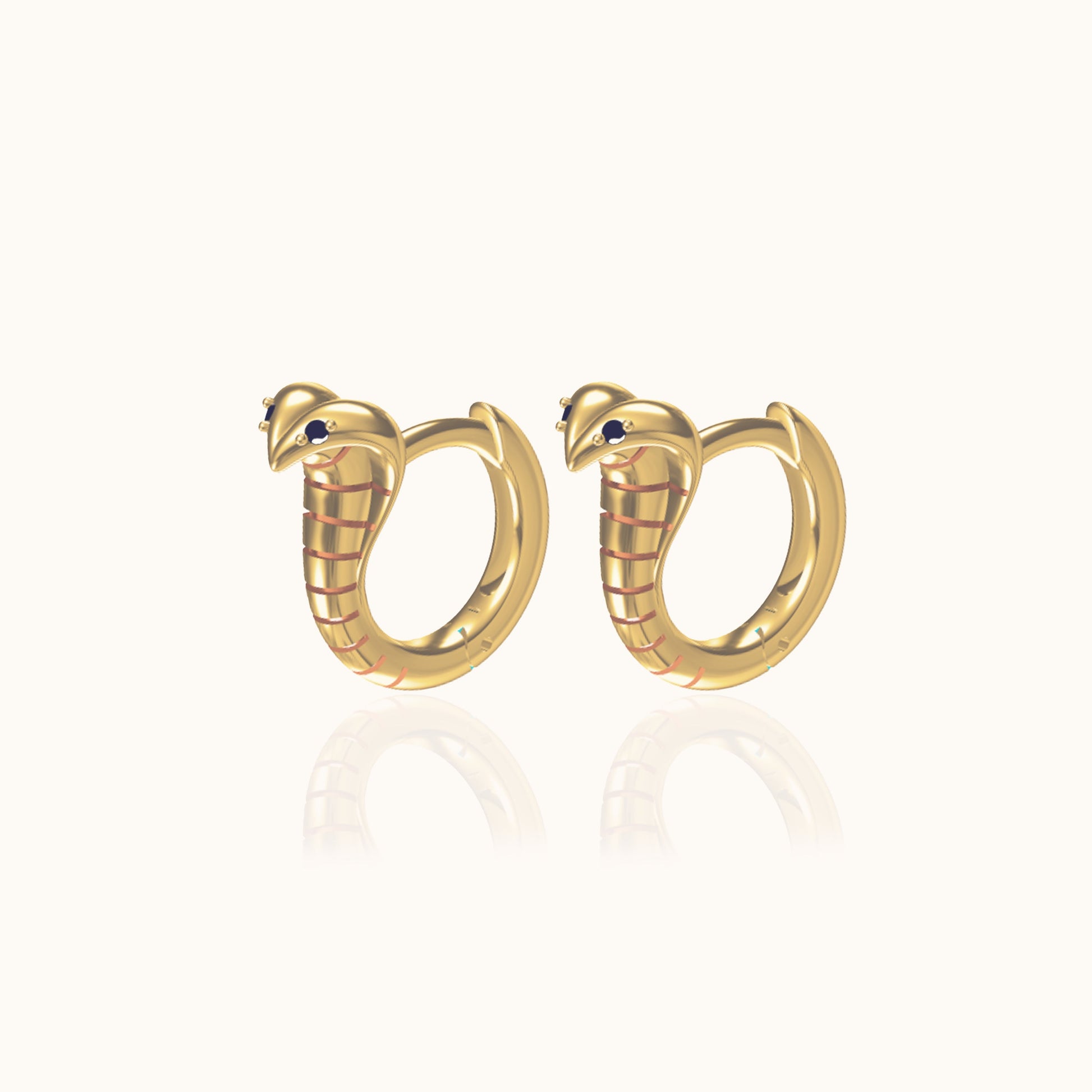 Cobra Hoop Earrings Serpent Animal Gold Snake Huggie Hoops with Black Eye by Doviana