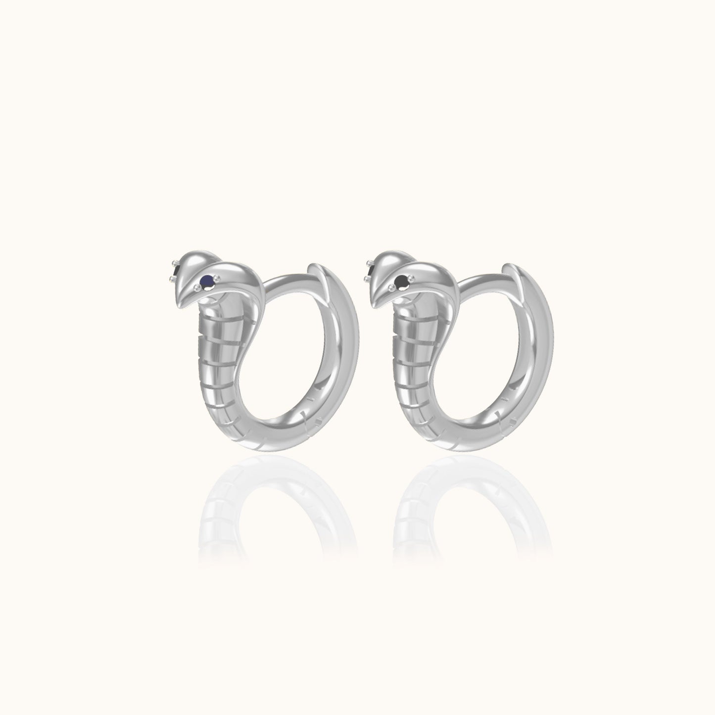 Cobra Hoop Earrings Serpent Animal 925 Sterling Silver Snake Huggie Hoops with Black Eye by Doviana