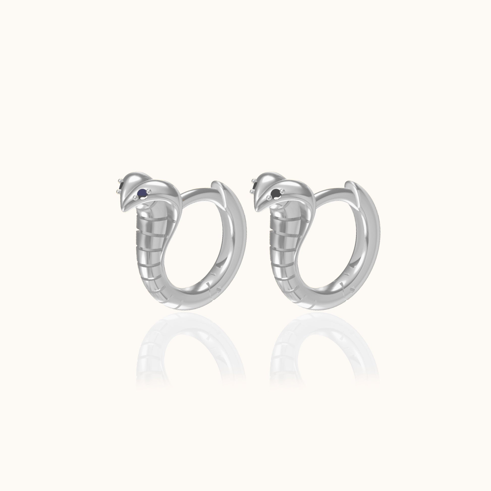 Cobra Hoop Earrings Serpent Animal 925 Sterling Silver Snake Huggie Hoops with Black Eye by Doviana