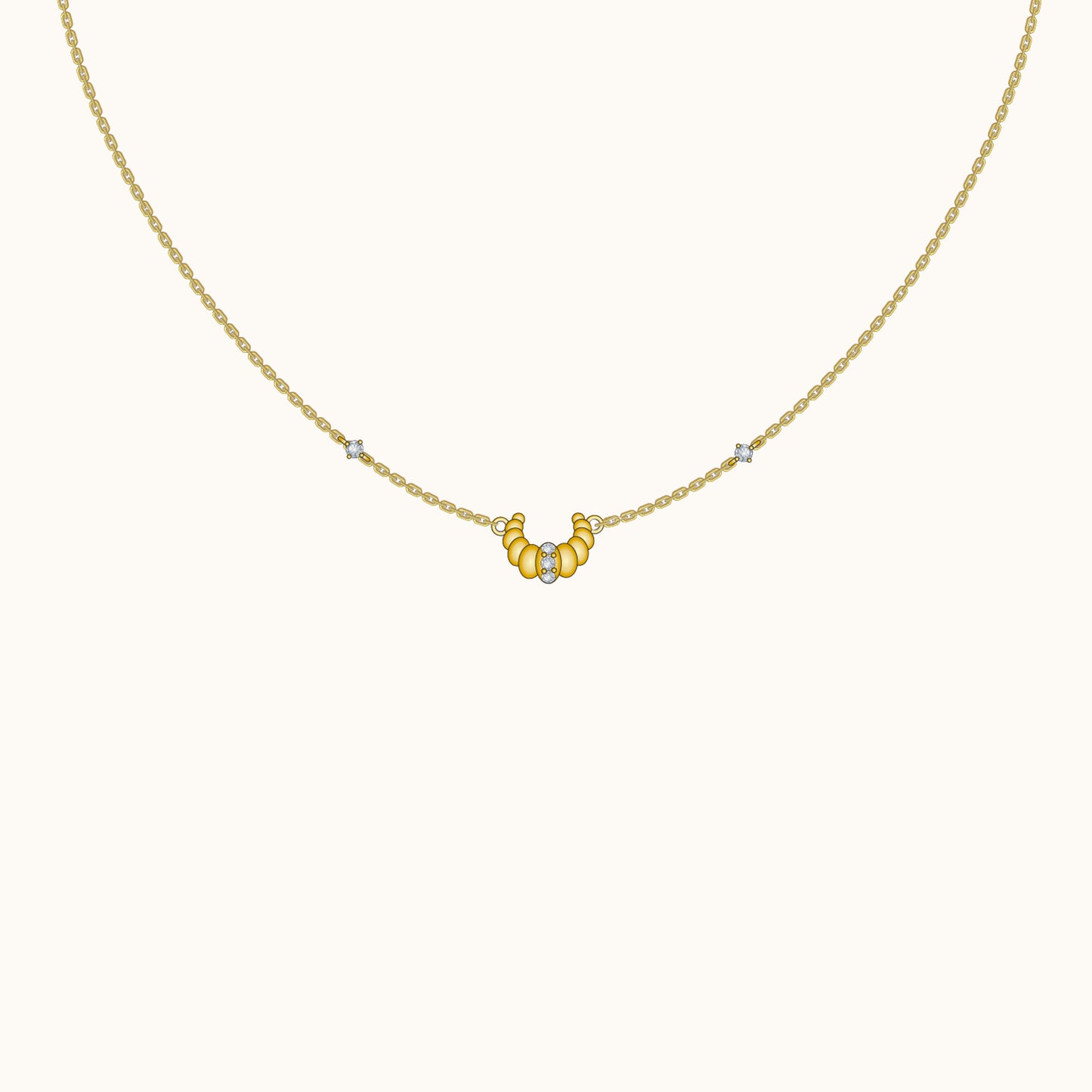 Croissant Dainty CZ Dome Pendant 18K Gold Sterling Silver Necklace by Doviana