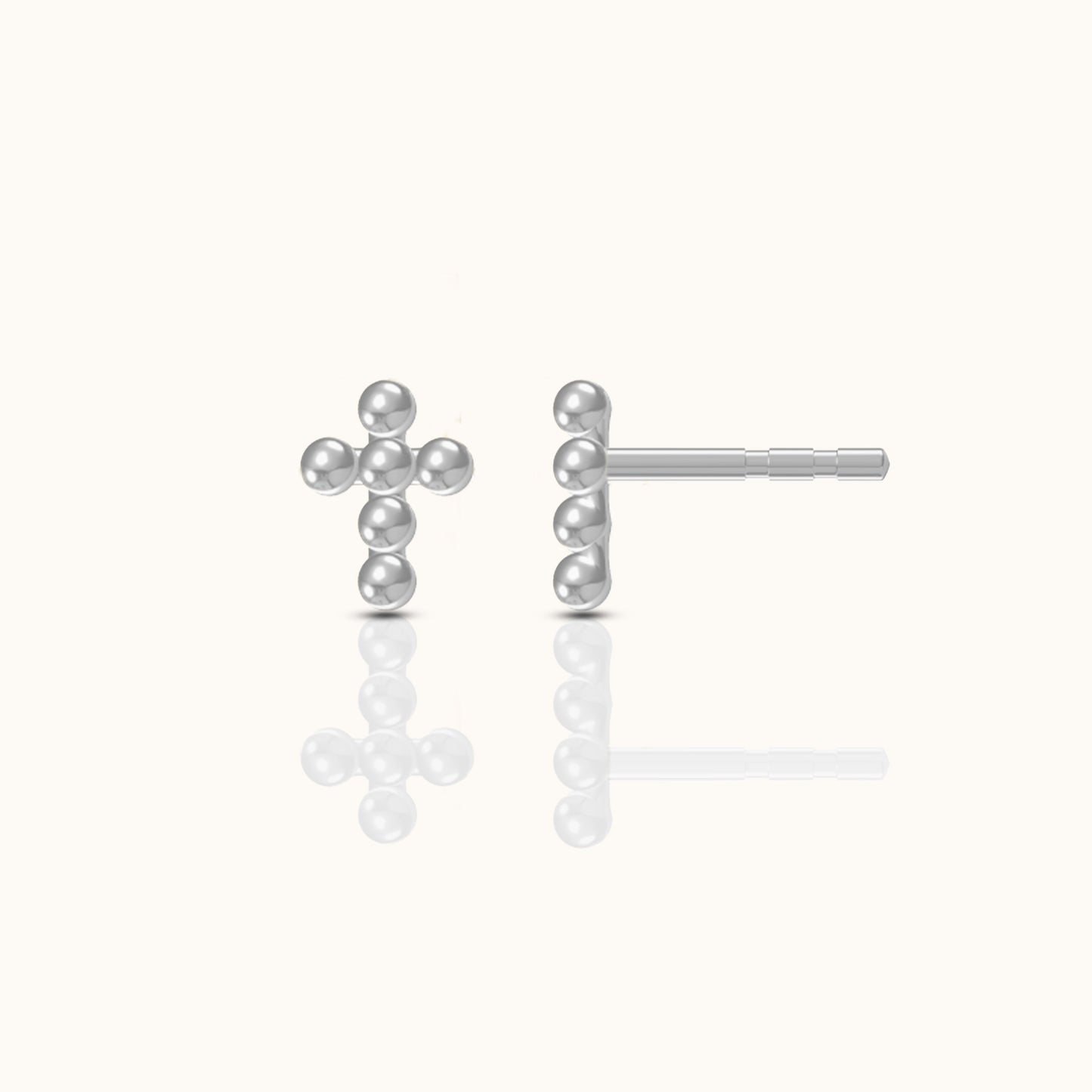 Cross Beaded Stud Earrings Sterling Silver Mini Solid Bead Classic 925 Silver Tiny Cross Studs by Doviana