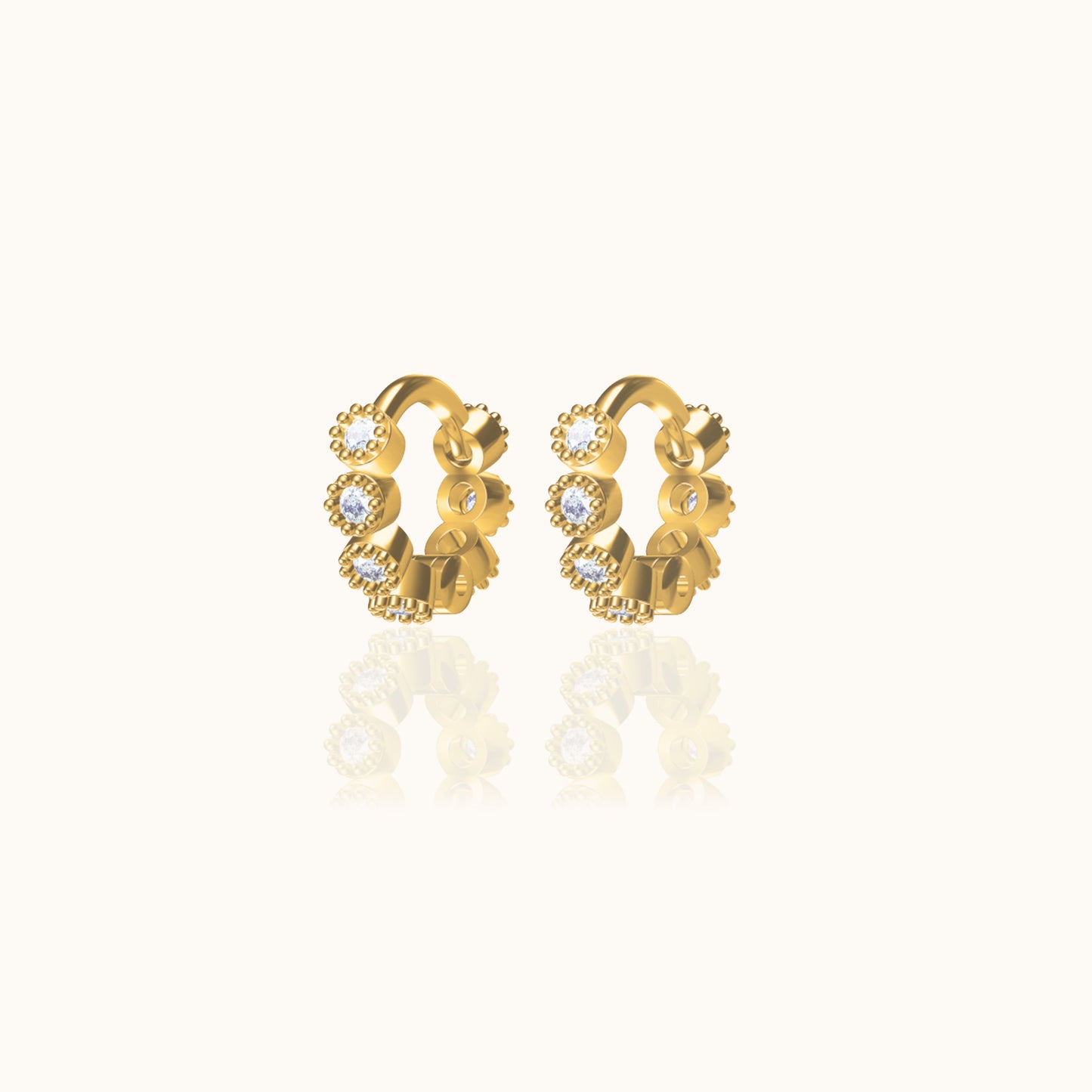 Crystal CZ Mini Hoops Gold Petite Tiny Tragus Cartilage Piercing CZ Bead Huggie Hoop by Doviana