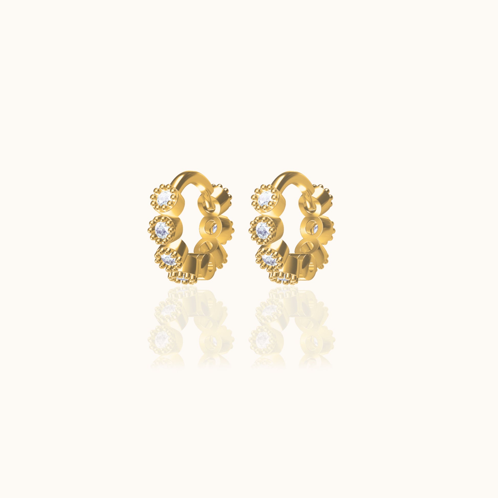 Crystal CZ Mini Hoops Gold Petite Tiny Tragus Cartilage Piercing CZ Bead Huggie Hoop by Doviana