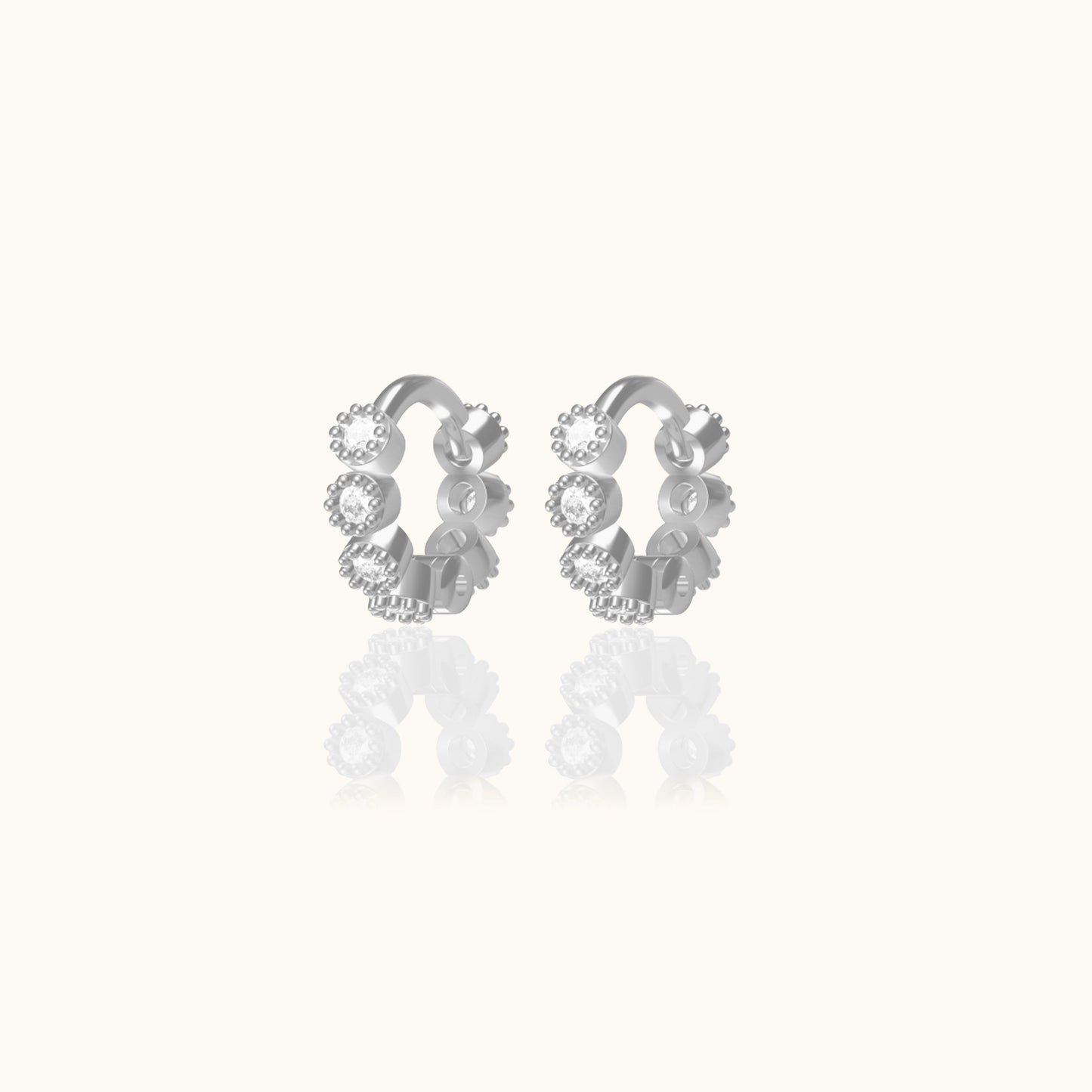 Crystal CZ Mini Hoops 925 Sterling Silver Petite Tiny Tragus Cartilage Piercing CZ Bead Huggie Hoop by Doviana