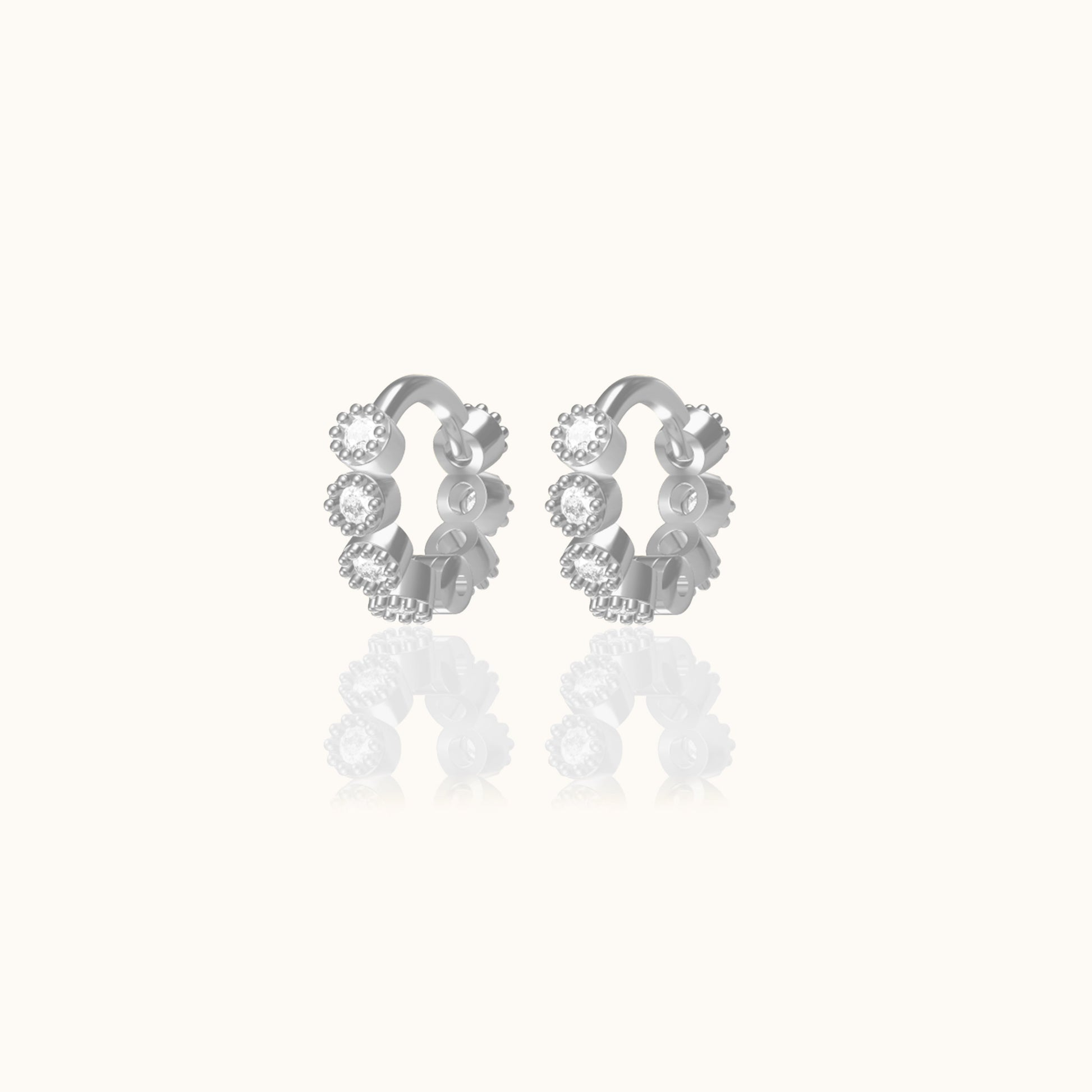 Crystal CZ Mini Hoops 925 Sterling Silver Petite Tiny Tragus Cartilage Piercing CZ Bead Huggie Hoop by Doviana