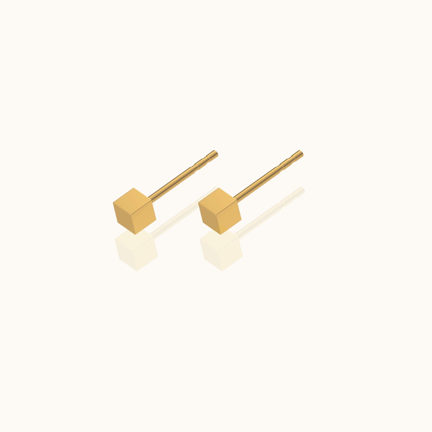 Cube Stud Earrings Mini Petite Pyramid Gold Ice Cube Puffed Square Studs by Doviana