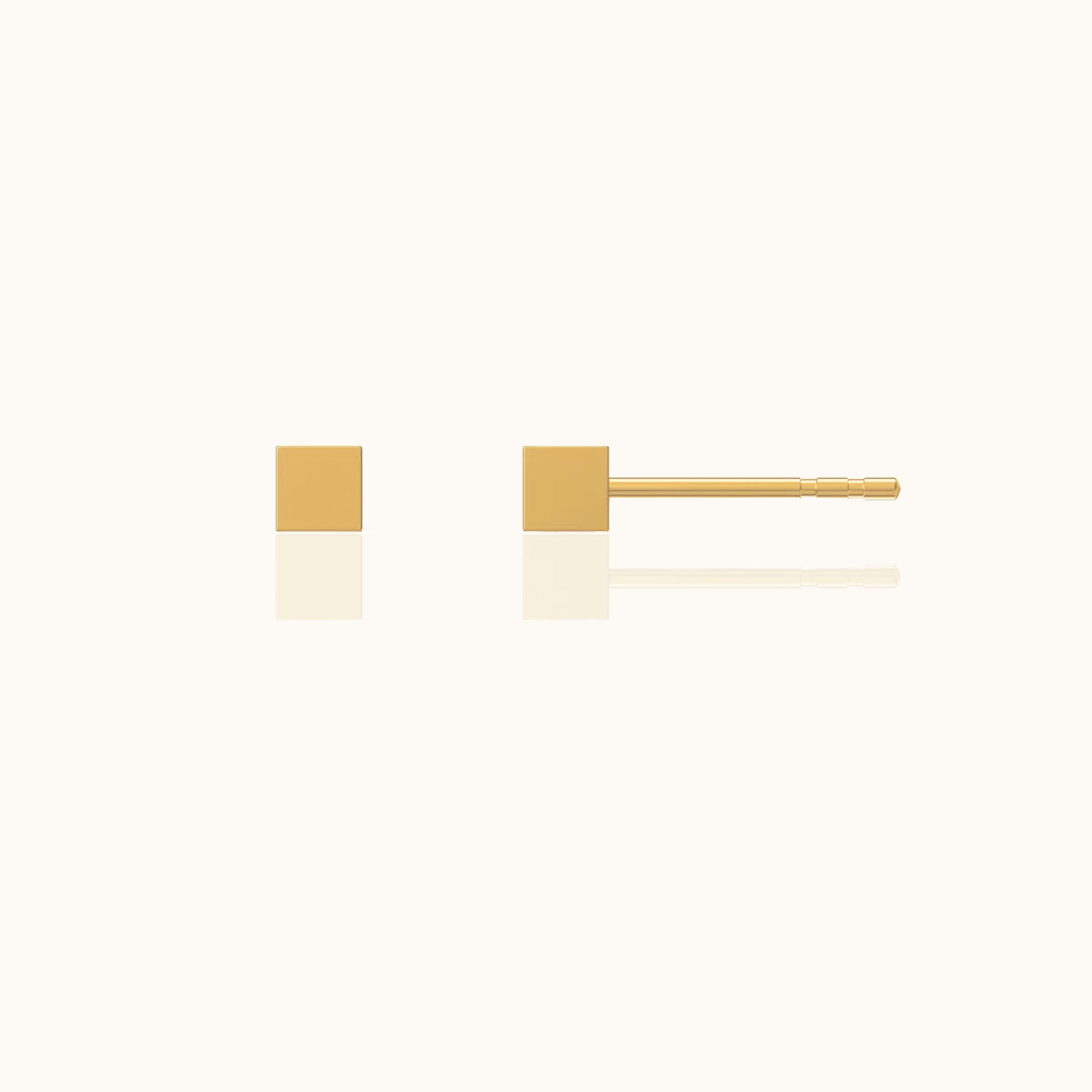 Cube Stud Earrings Mini Petite Pyramid Gold Ice Cube Puffed Square Studs by Doviana