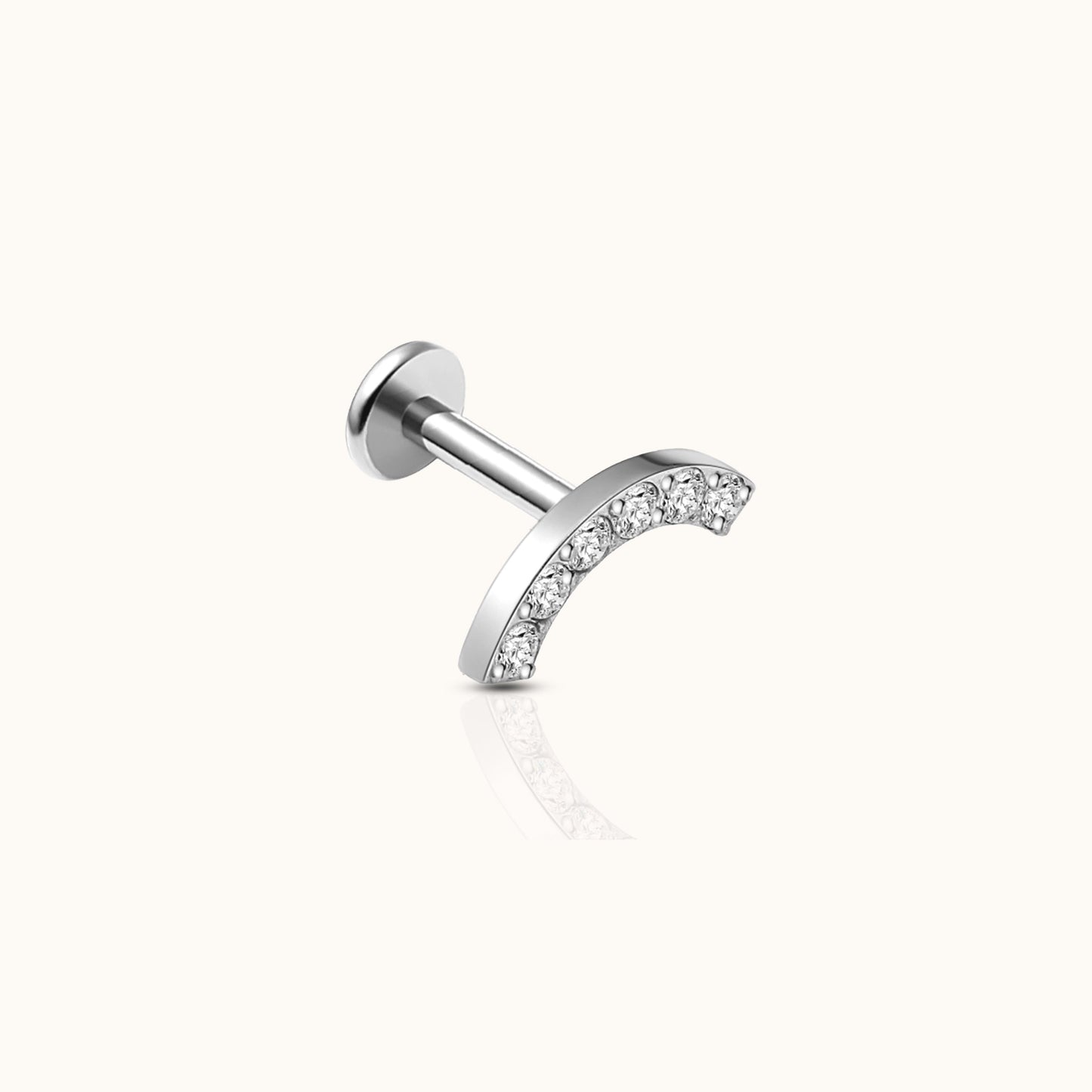 Smiley Curved Bridge White CZ Threadless Labret Titanium Flat Back Nap Earring by Doviana