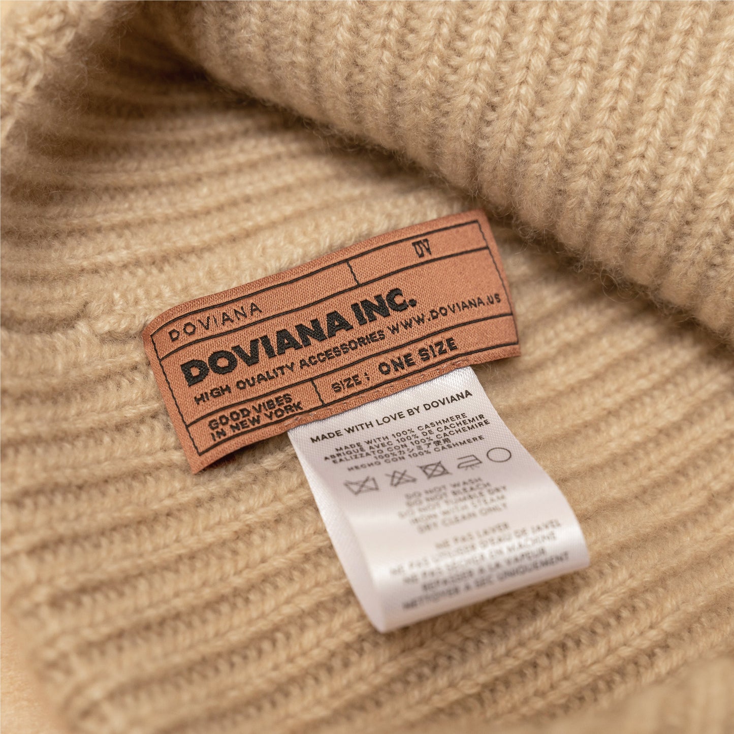 DOVIANA Luxe 100% Cashmere Rib Cuffed Beanie Hat