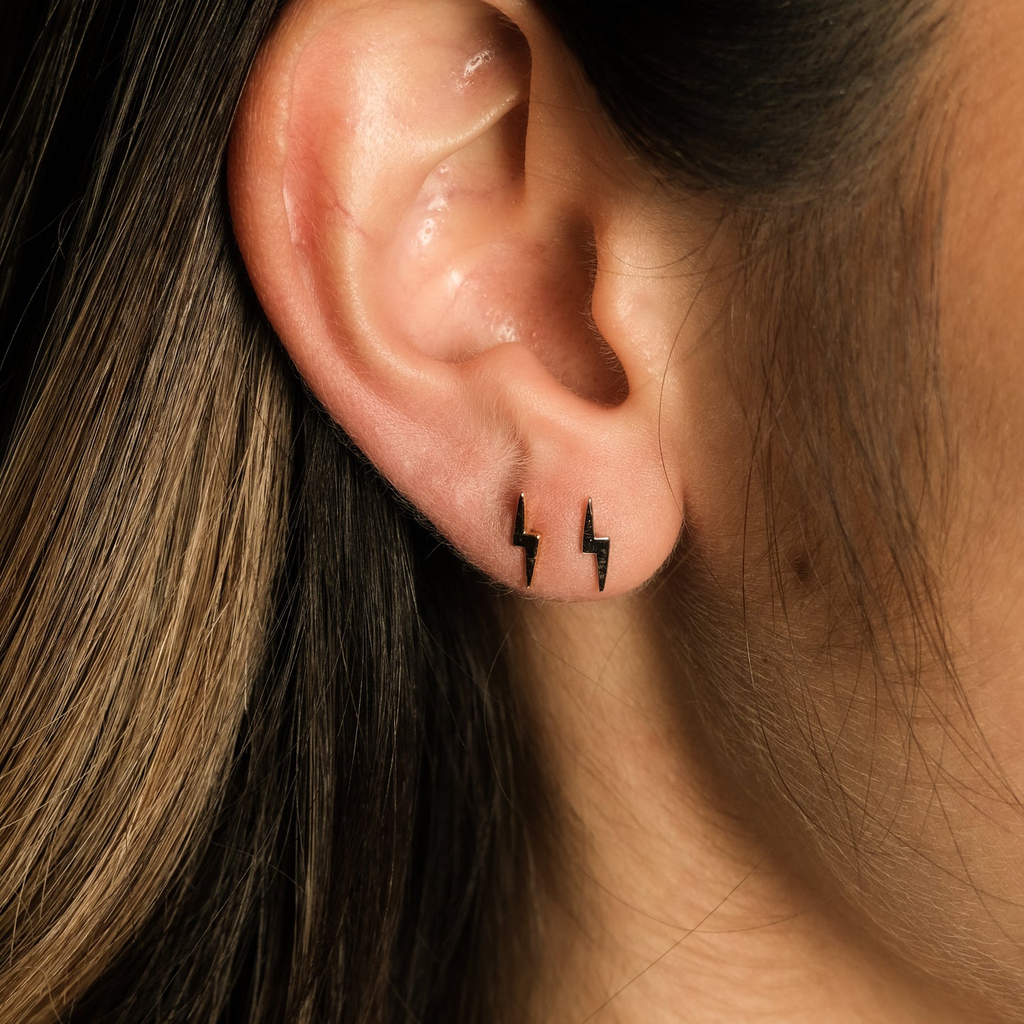 Gold Tiny Lightning Bolt Stud Earrings Prism Charm Small Studs Cartilage Tragus by Doviana